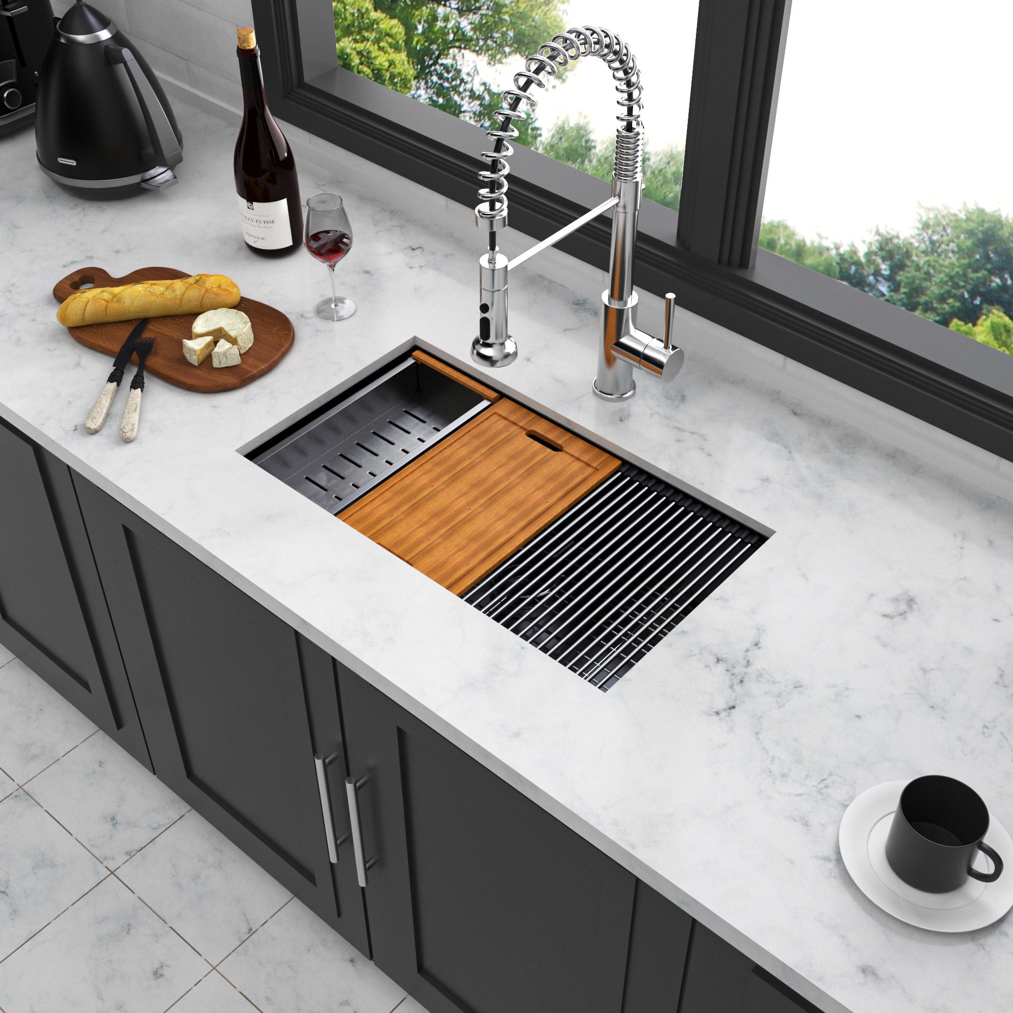 Workstation Kitchen Sink, Single Bowl Undermount 16 Gauge Stainless Steel - White - Best Buy Furniture