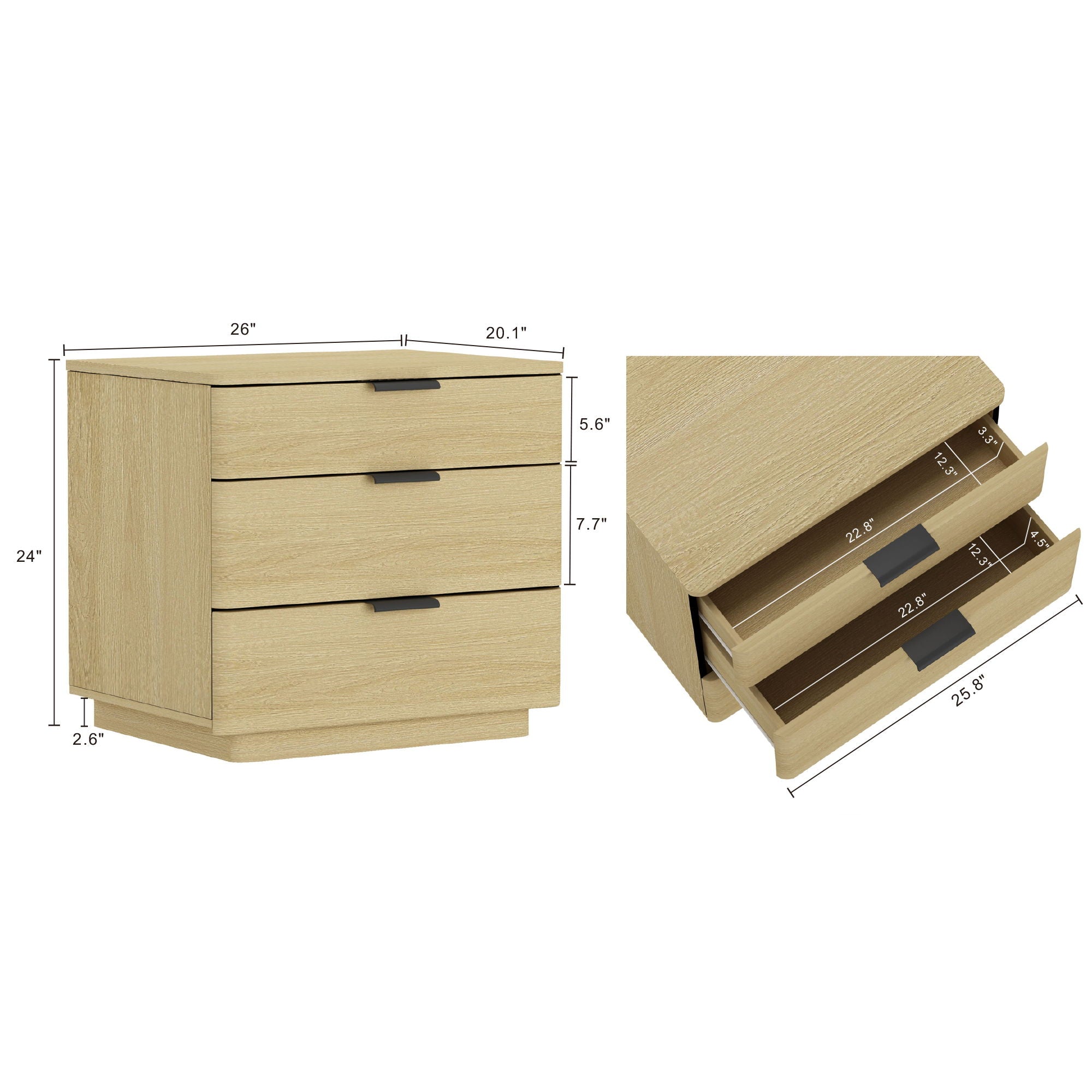 Payton - Nightstand & 3 Drawers - Oak