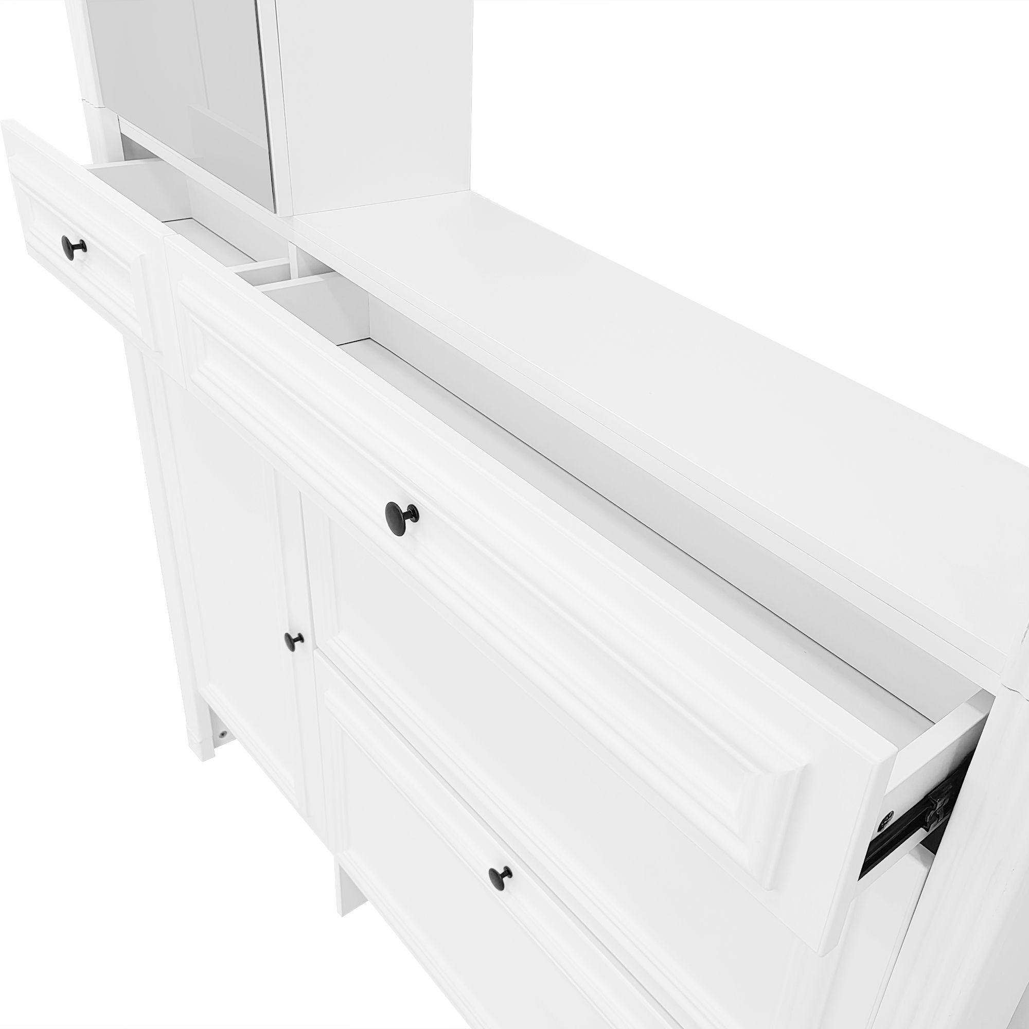 Hall Tree With Integrated Shoe Cabinet And Mirrored Cabinet Door, Coat Hanger, Entryway Bench, 4 In 1 Design, 2 Flip Drawers, 4 Hooks And 2 Cabinets For Entrance, Living Room - White