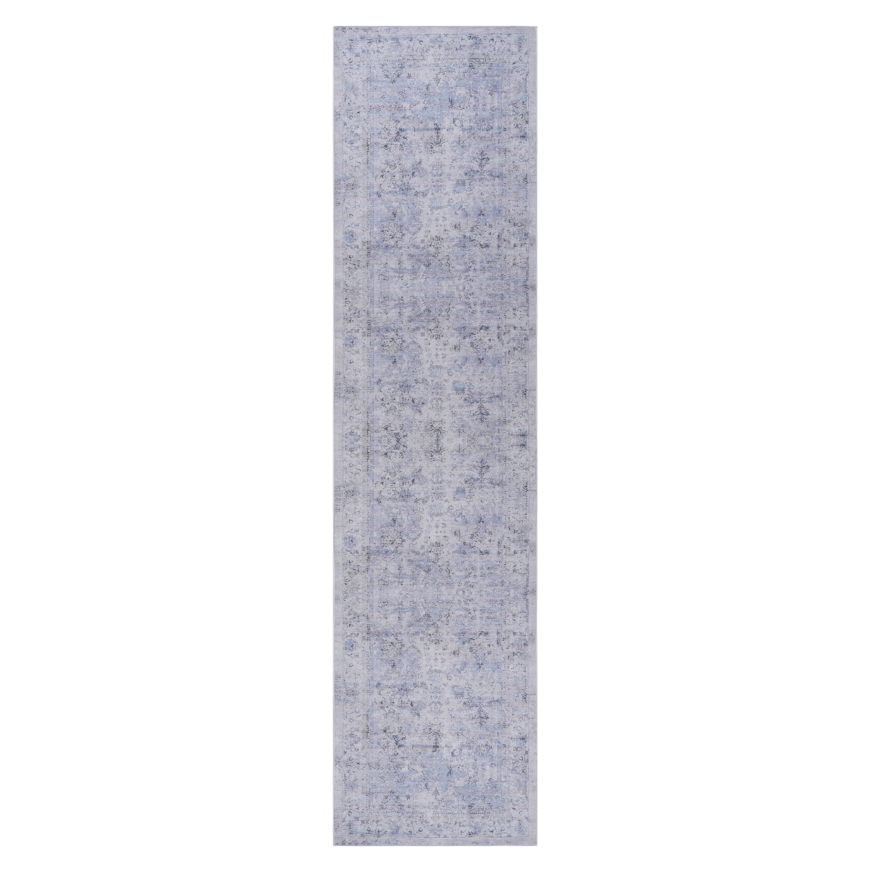 Area rug, washable rug, low-pile, non-slip, non-shedding, foldable, kid & pet friendly - area rugs for living room, bedroom, kitchen, dining room rug - perfect gifts, (blue+cream, 2'6'' x 10')