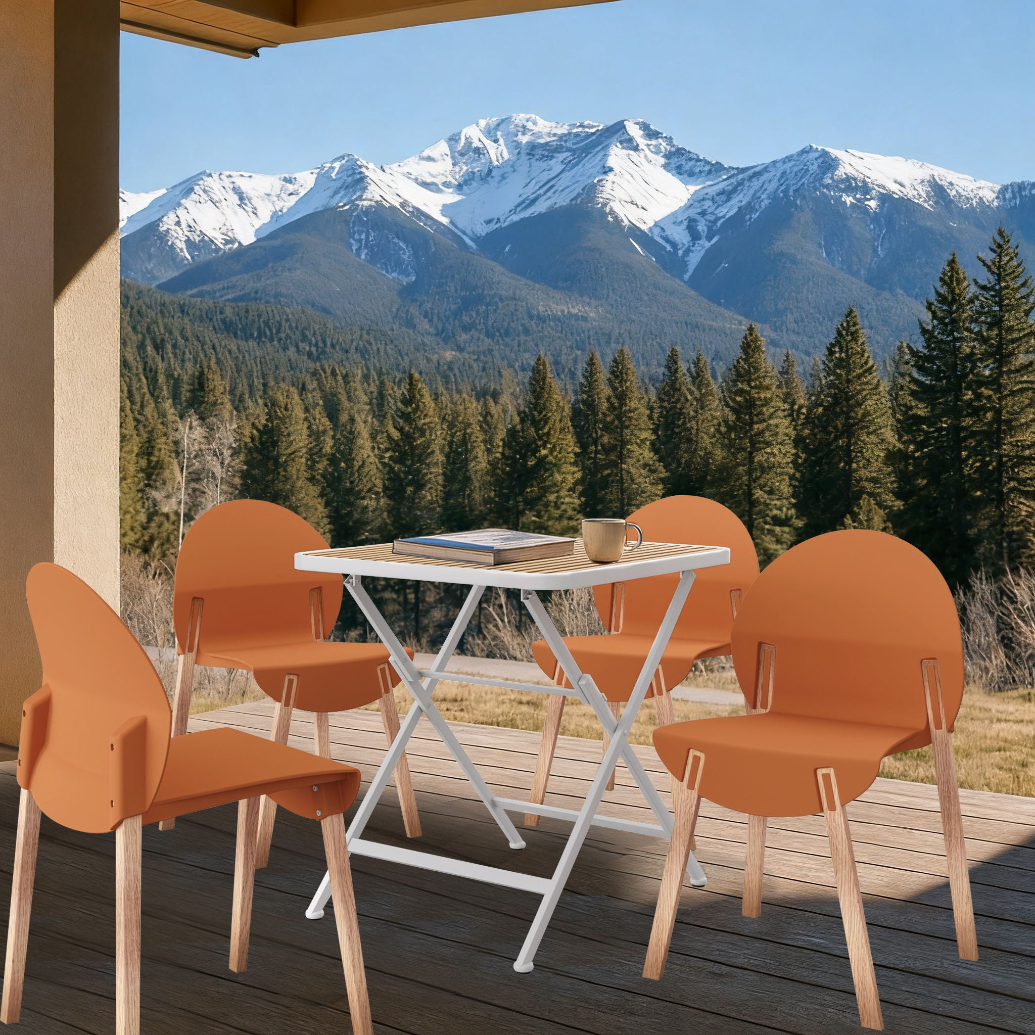 4 Piece Set Of Single Chairs With A Folding Square Table