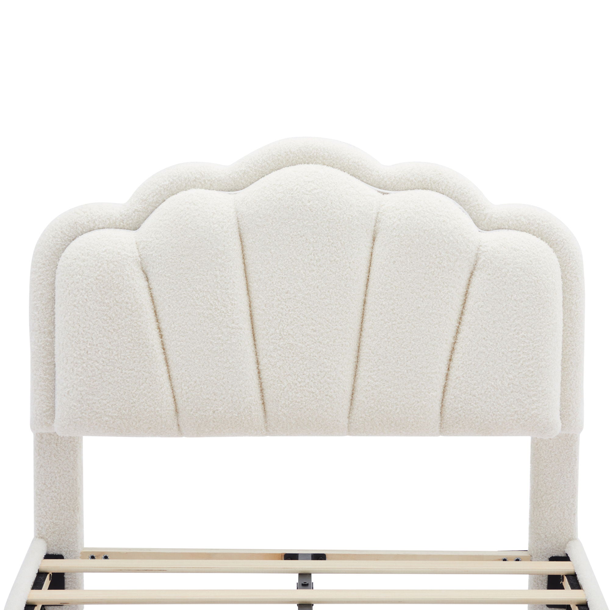 Upholstered Elegant Flowers Headboard With LED Light Strip, Platform Bed With Slats Support