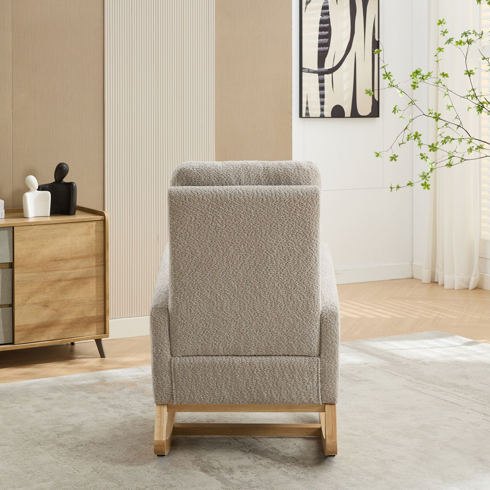 Rocking High Back Glider Chair With Retractable Footrest, Side Pocket