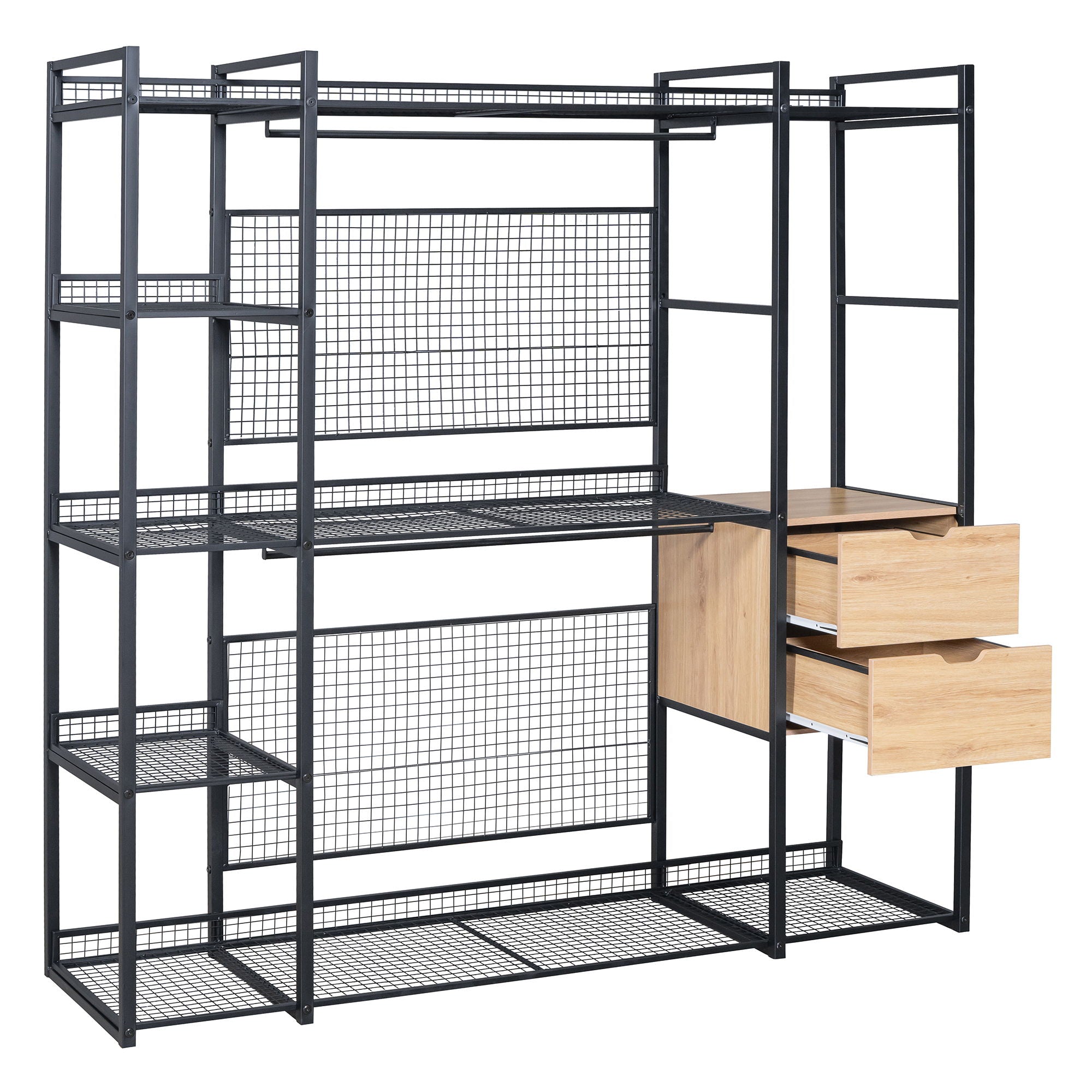 Open Style Wardrobe With Hanging Rails, Shelves And Drawers