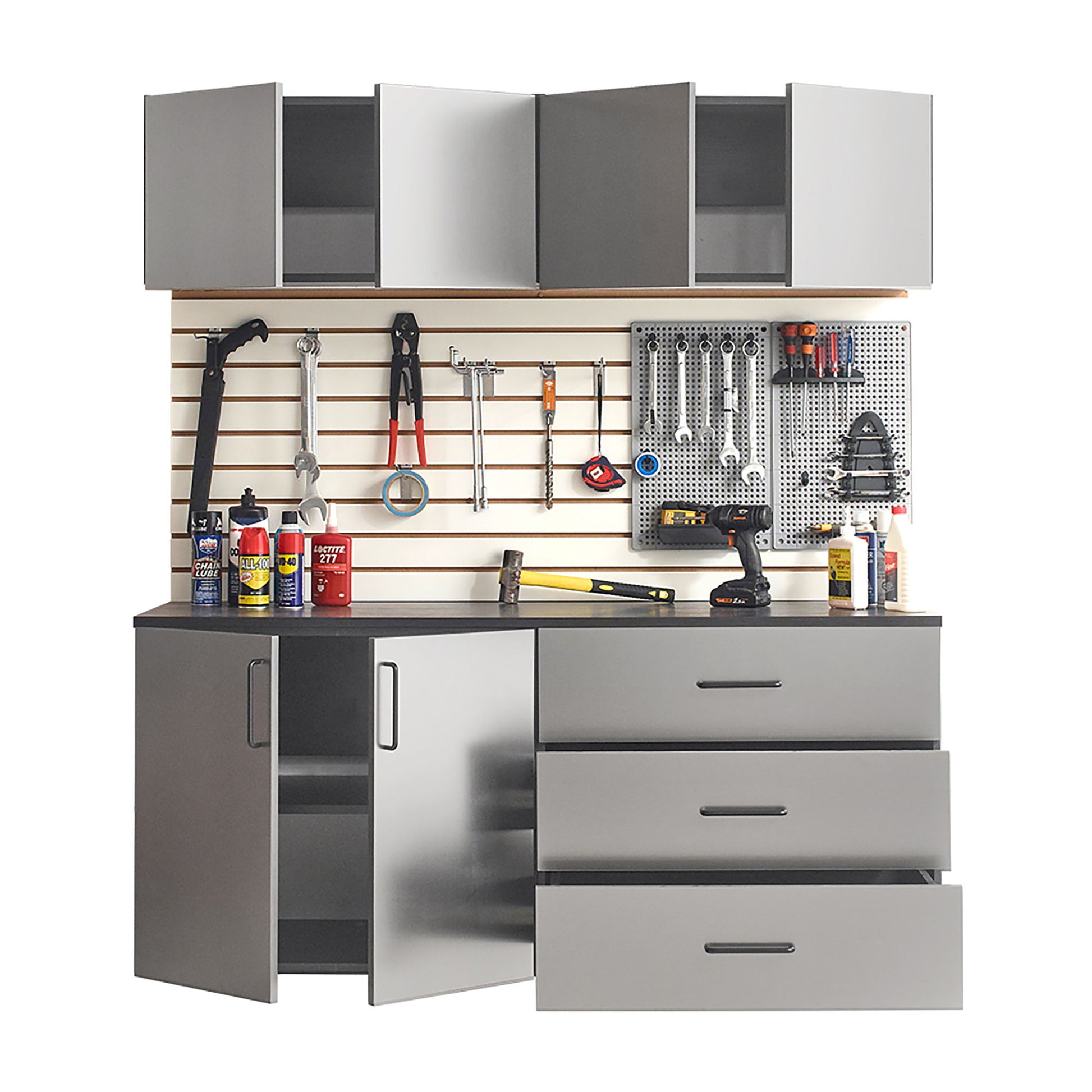 Astro Series - Garage Cabinet Set C With Soft Closing Drawers - Metallic Gray - Best Buy Furniture