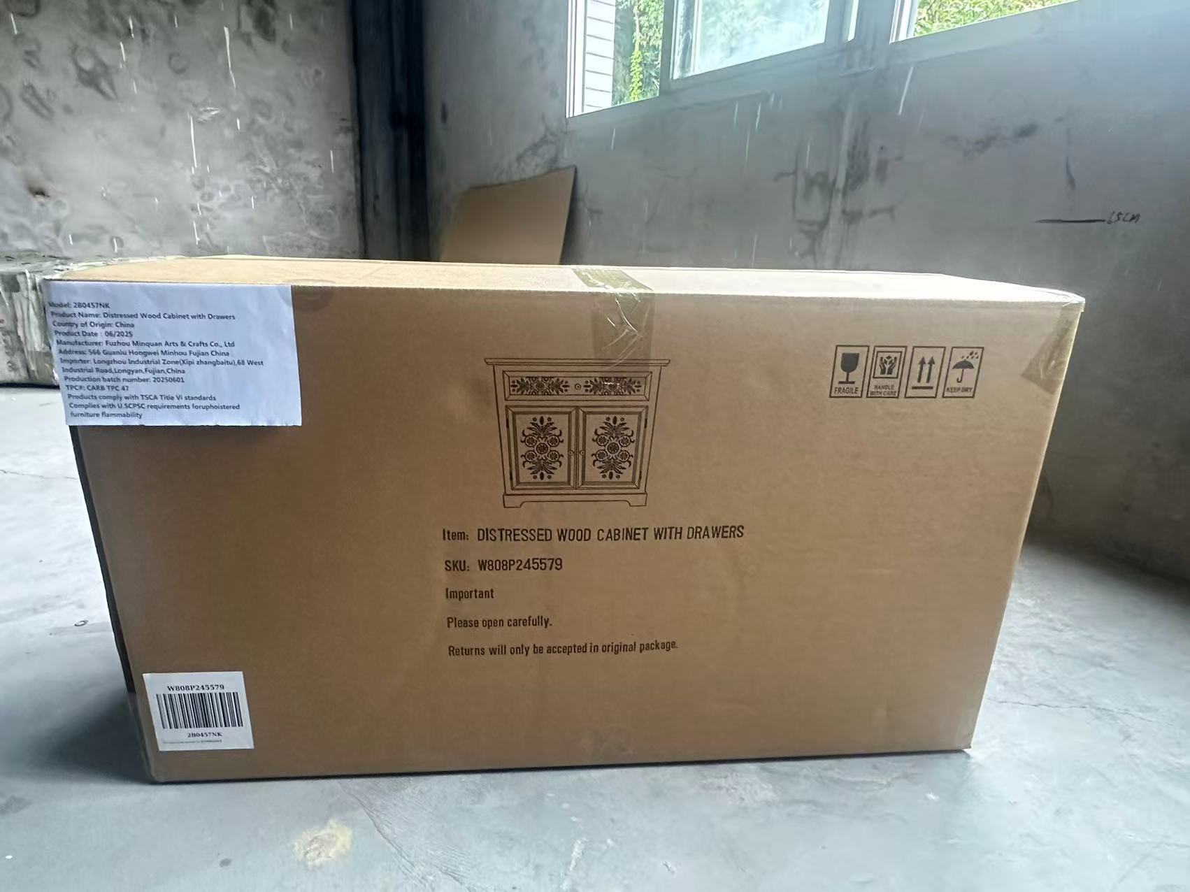 Rustic Vintage Accent Cabinet with Carved Floral Panels