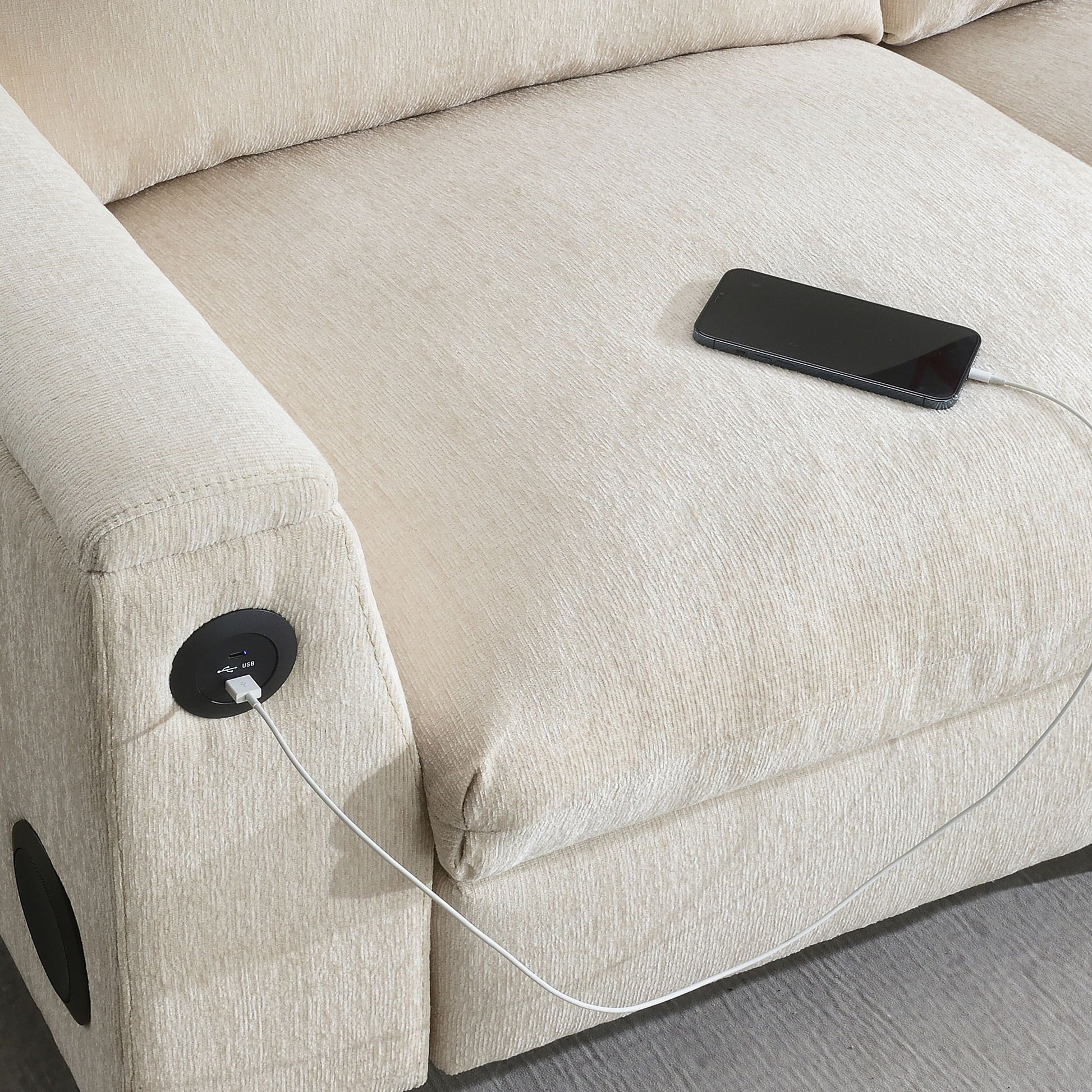 Sectional With Bluetooth Speaker Comfy Cloud Couch Set With Drop Down Table Cup Holders, USB Charger Storage Armrest Wide Seat Sofa - Best Buy Furniture