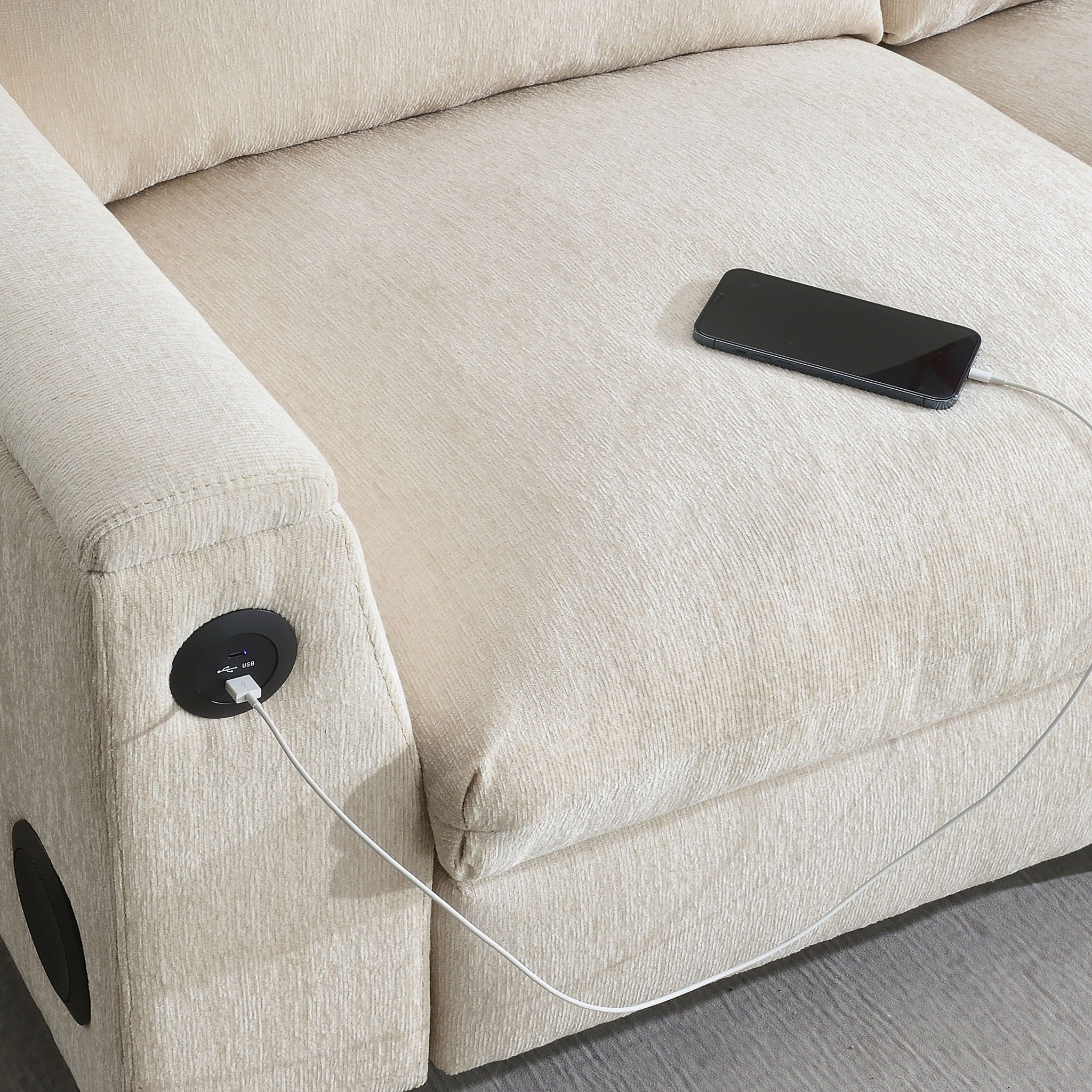 Sectional With Bluetooth Speaker Comfy Cloud Couch Set With Drop Down Table Cup Holders, USB Charger Storage Armrest Wide Seat Sofa - Best Buy Furniture