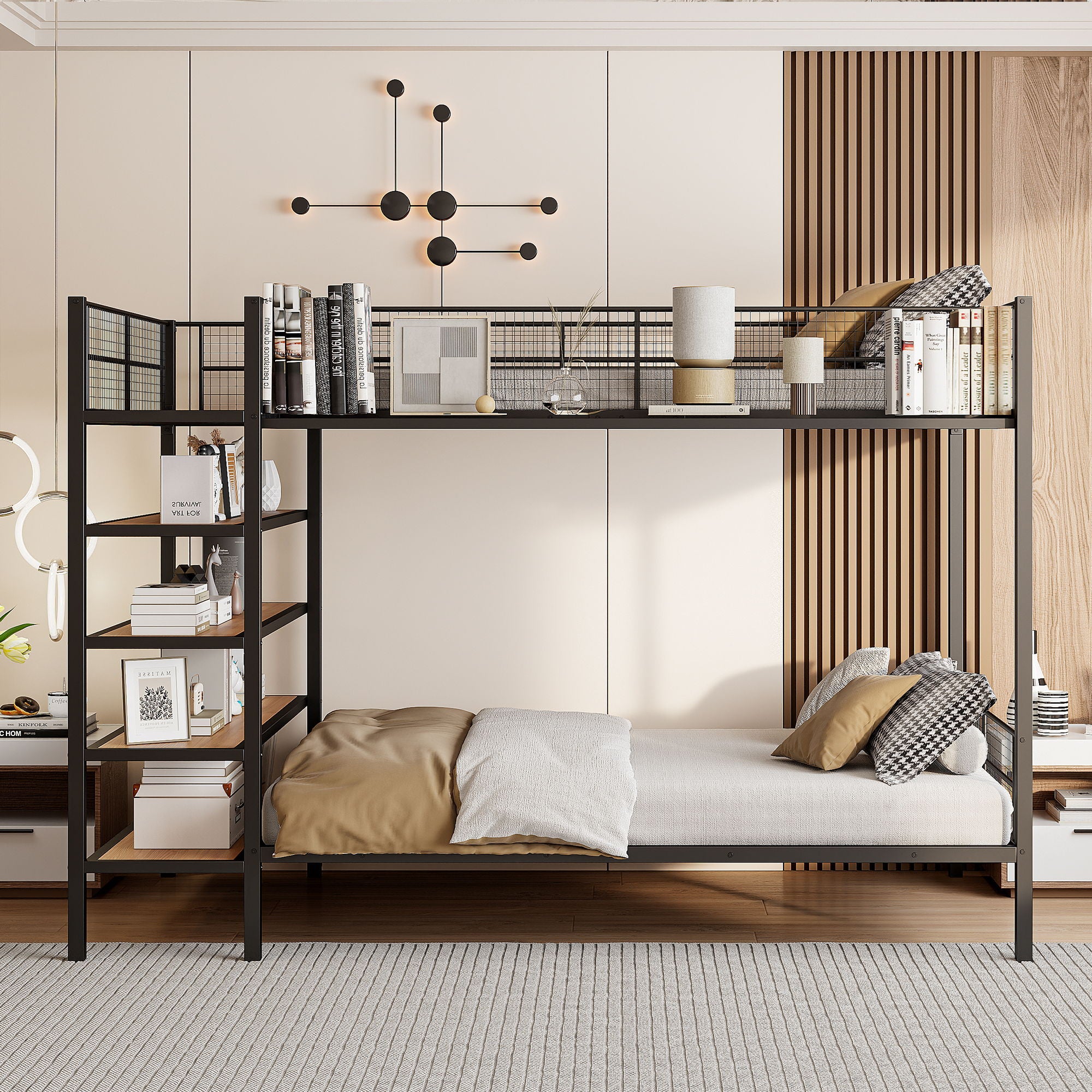 Bunk Bed With 5 Tier Shelves