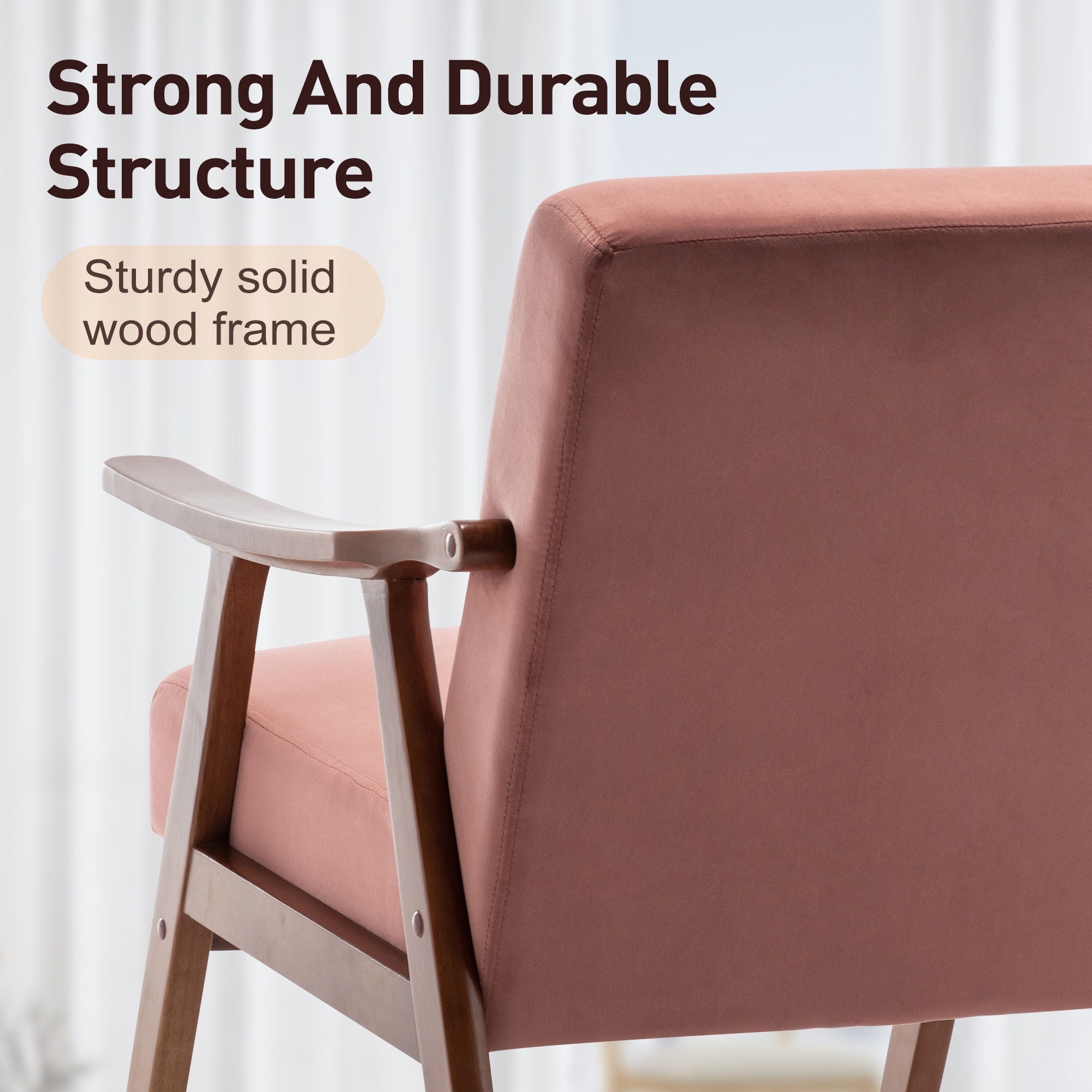 Mid Century Modern Accent Chair With Solid Wood Frame And Extra Thick Backrest