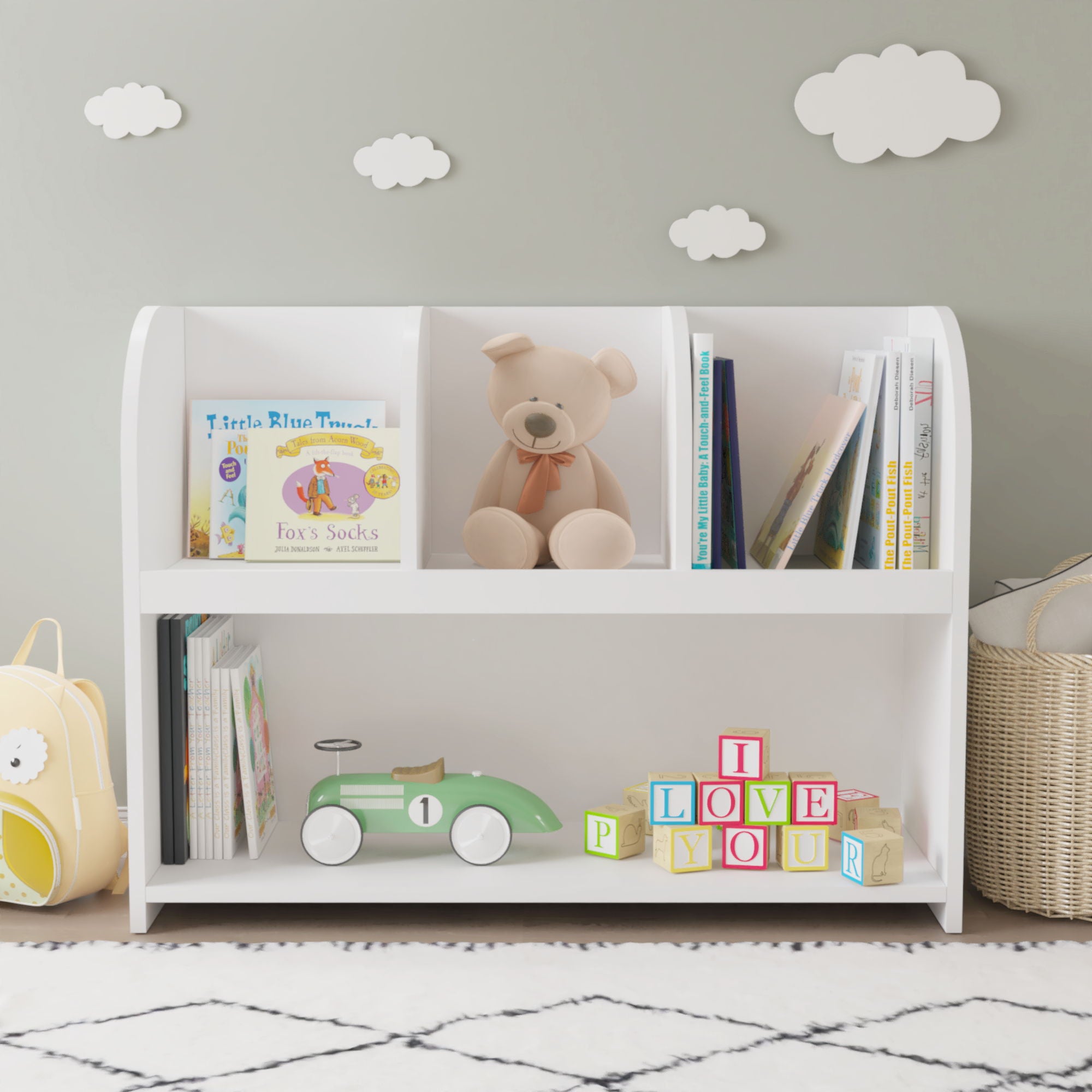 Bookcase With 4 Compartments, Storage Shelf For Toys And Books - White