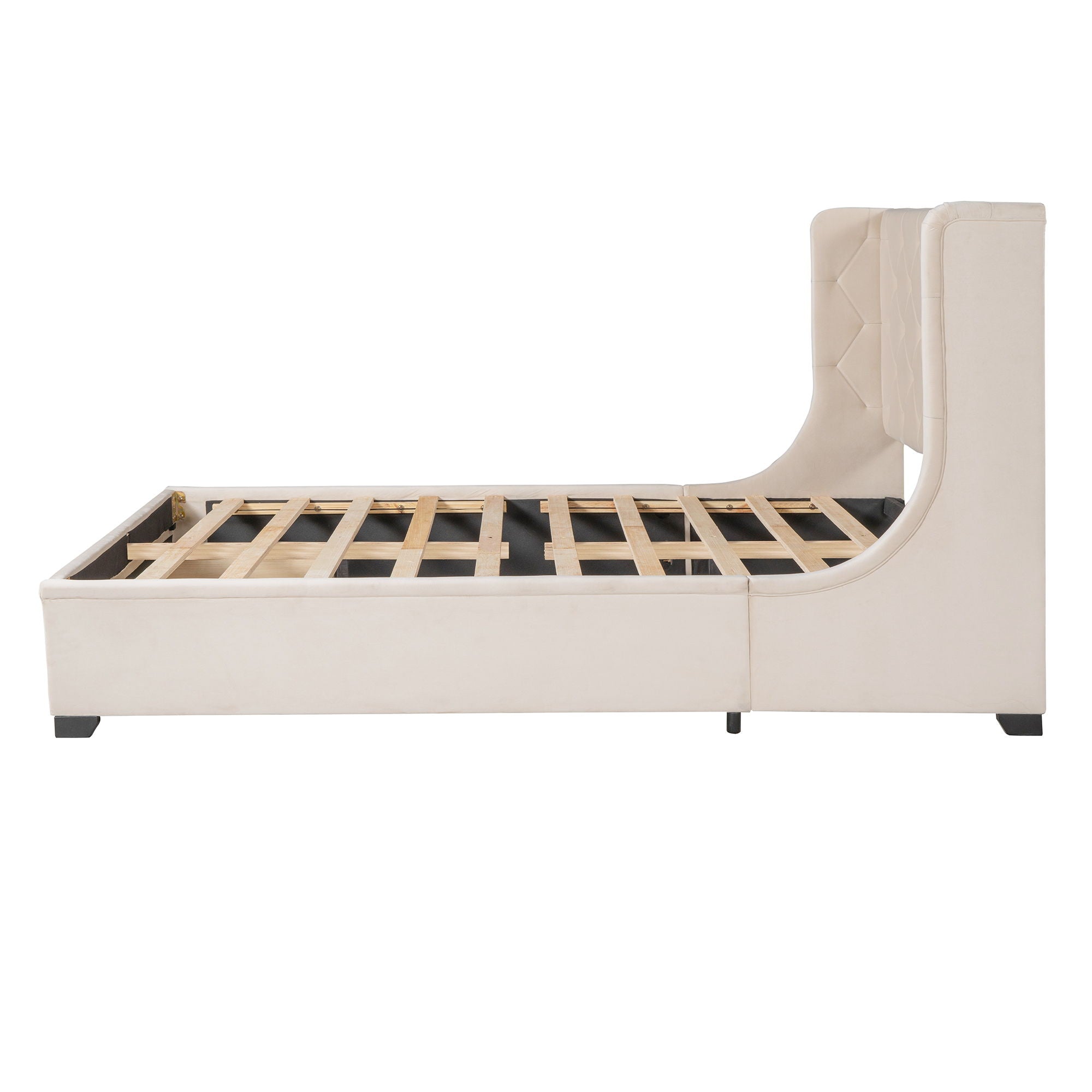 Storage Bed Velvet Upholstered Platform Bed With Wingback Headboard And A Big Drawer
