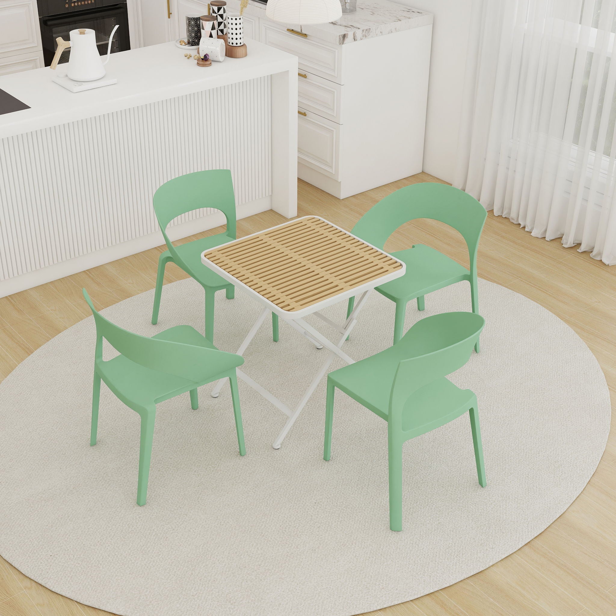 4 Piece Set Of Modern Designed Single Chairs With Folding Square Table