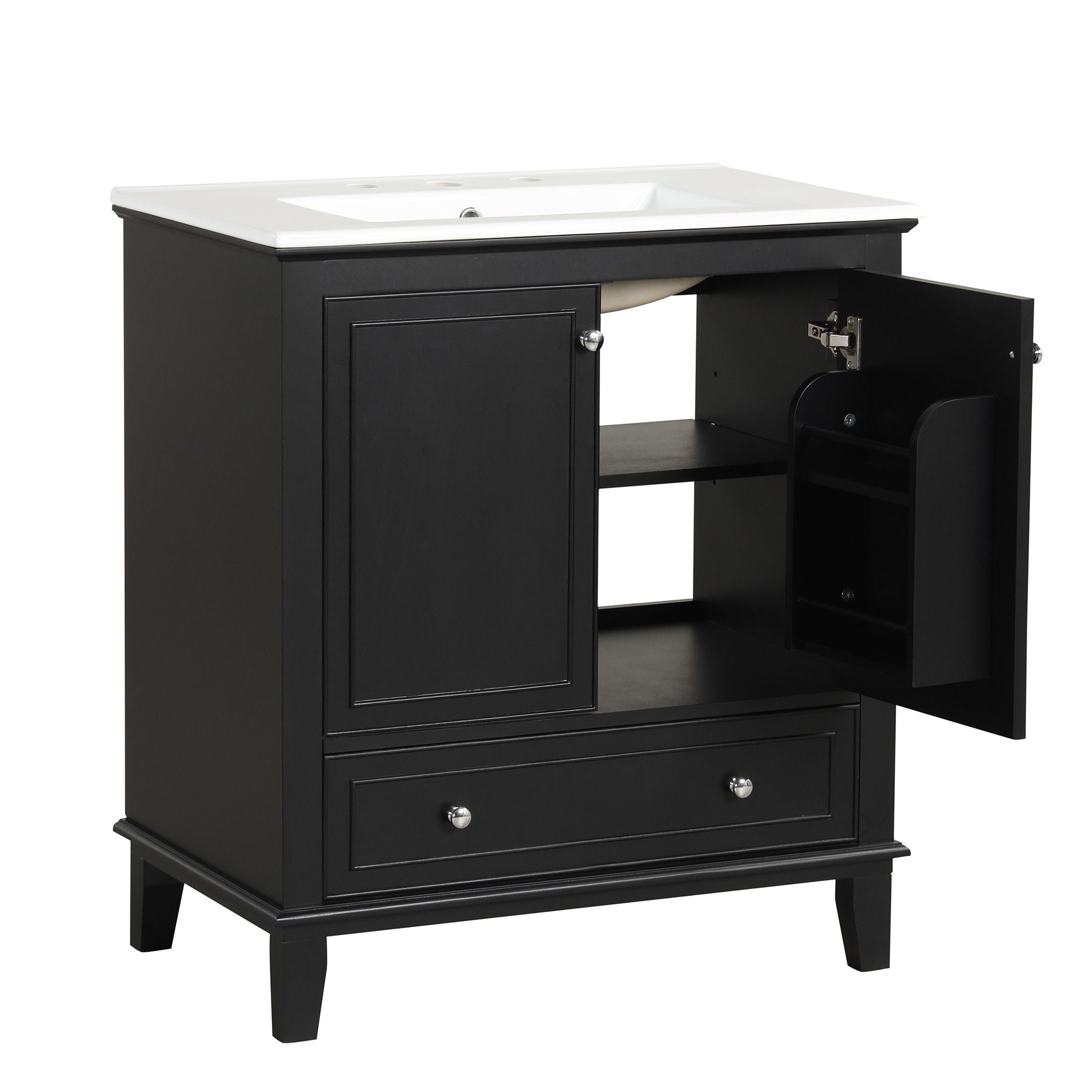 30" Bathroom Vanity With Sink Combo, Multi Functional Bathroom Cabinet With Doors And Drawer - Black