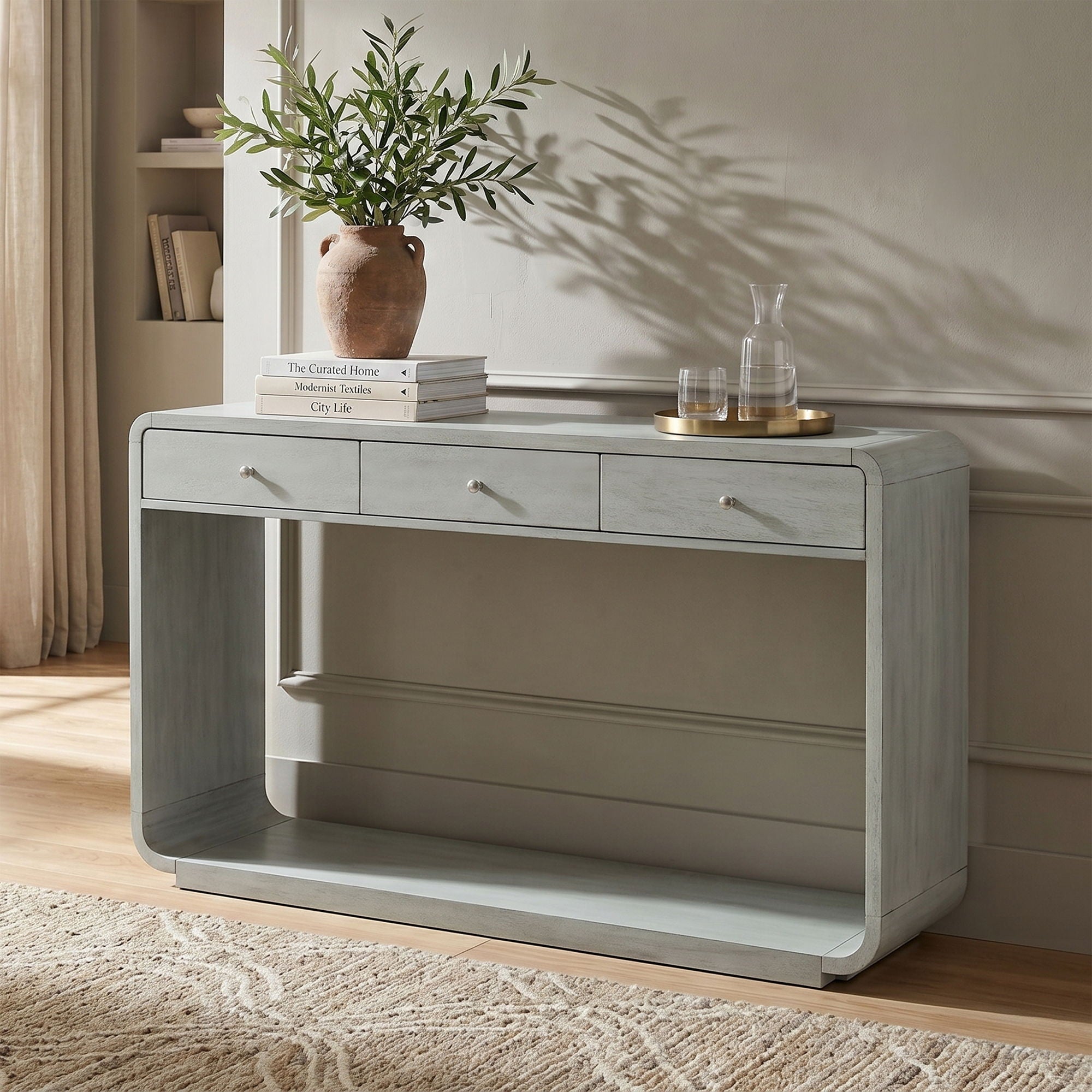 onsole Table With 3 Drawers And Display Shelf