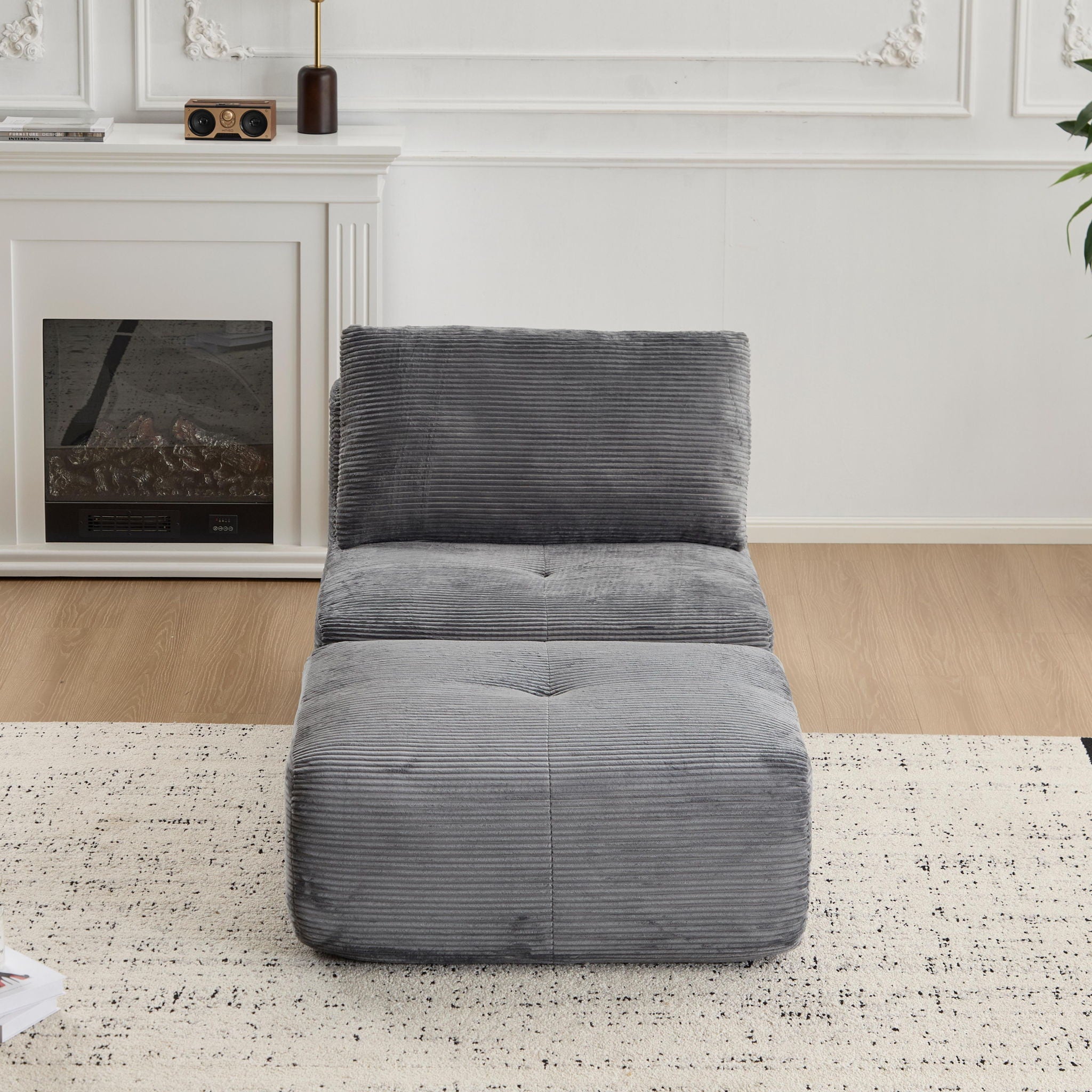 Compressed Sofa, Single Chaise Longue, Movable Ottoman For Living Room - Gray
