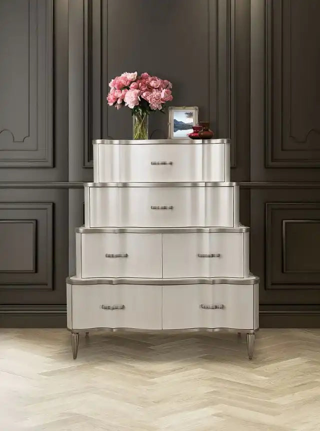 London Place - 6-Drawer Tiered Chest - Creamy Pearl - Best Buy Furniture