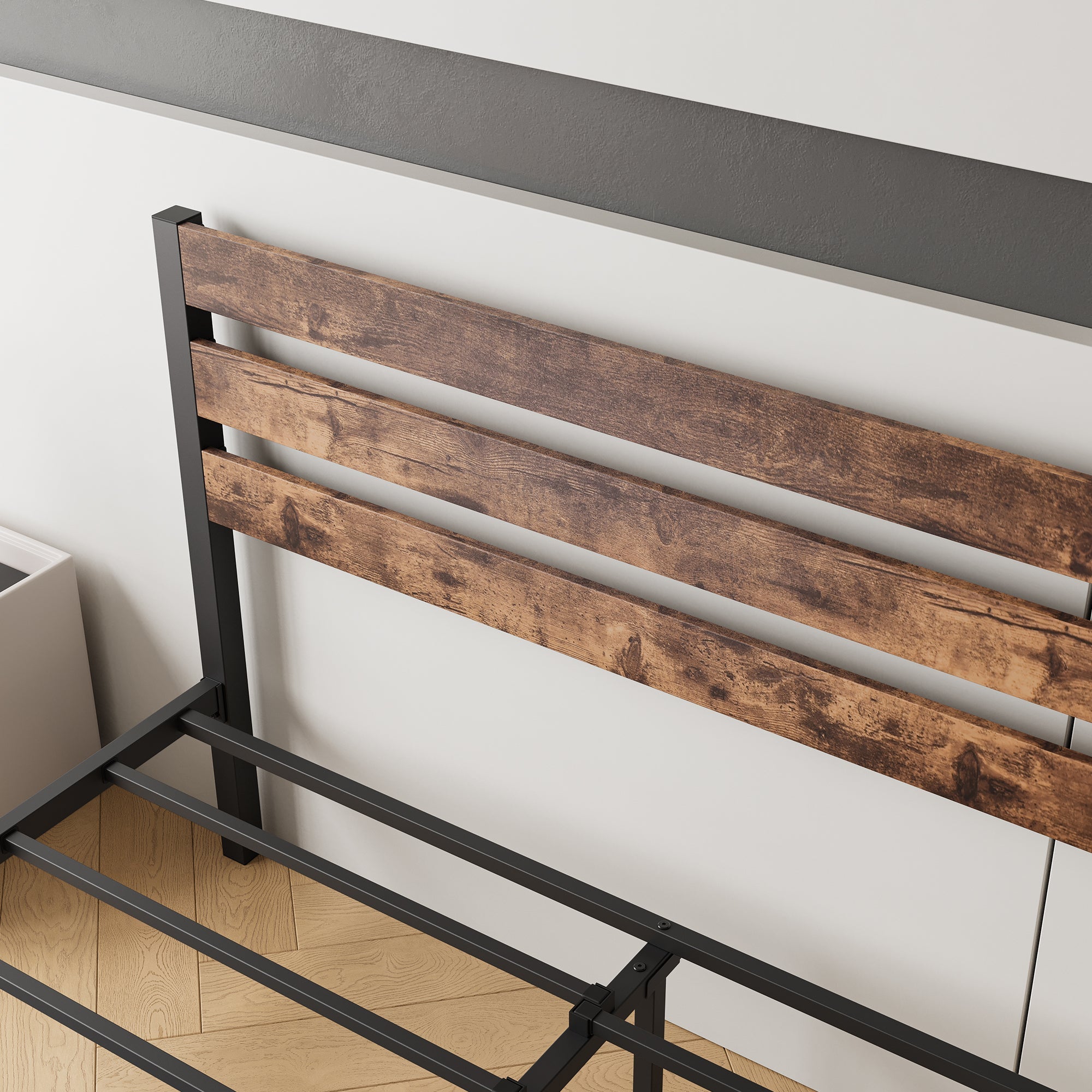 Industrial Metal & Wood Platform Bed Frame