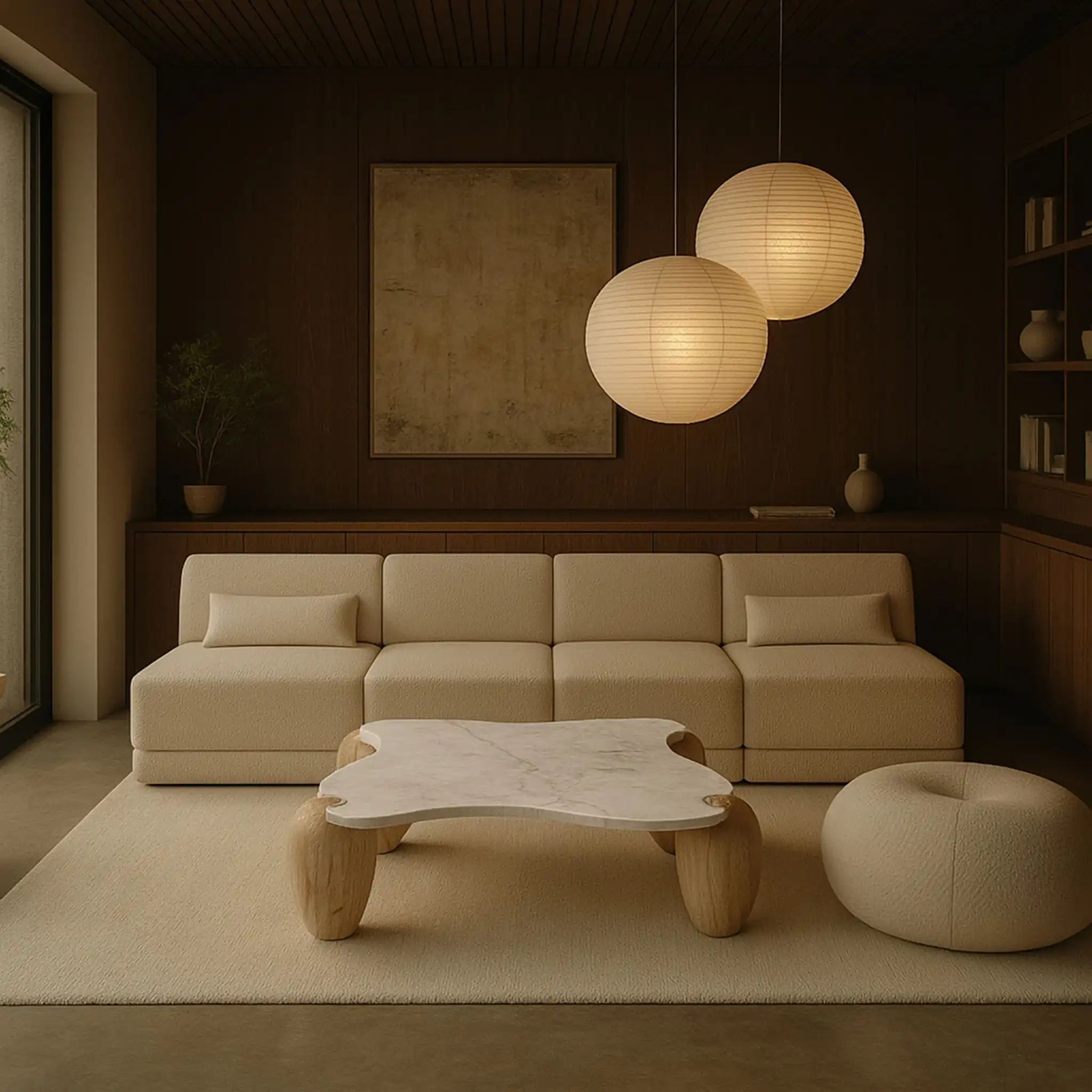 Liona - Marble And Acacia Wood Coffee Table