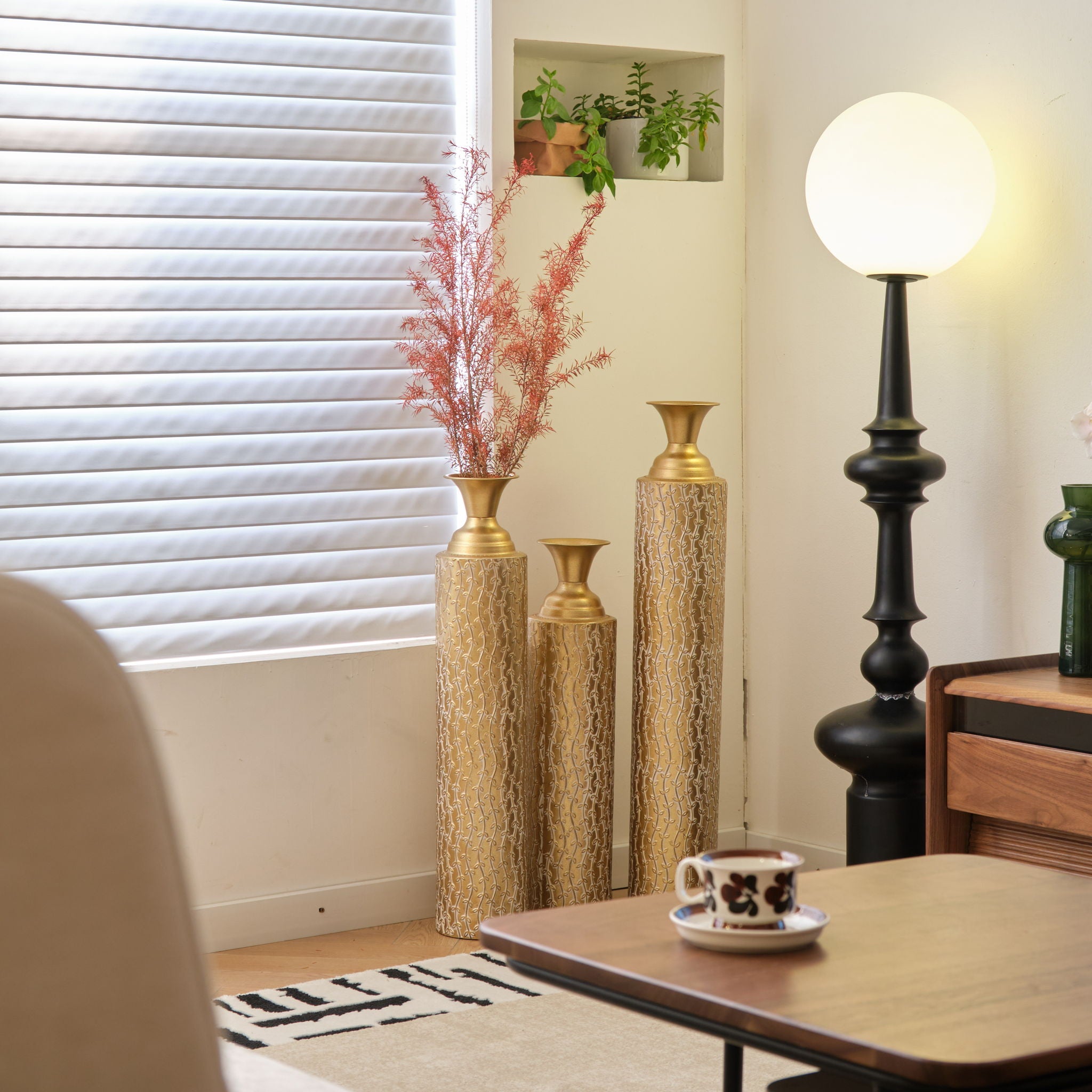 Metal Decorative Vases High Distress Metal Center Vases With Growing Vine Patterns, (Set of 3) Vases For Home Decoration - Gold - Best Buy Furniture