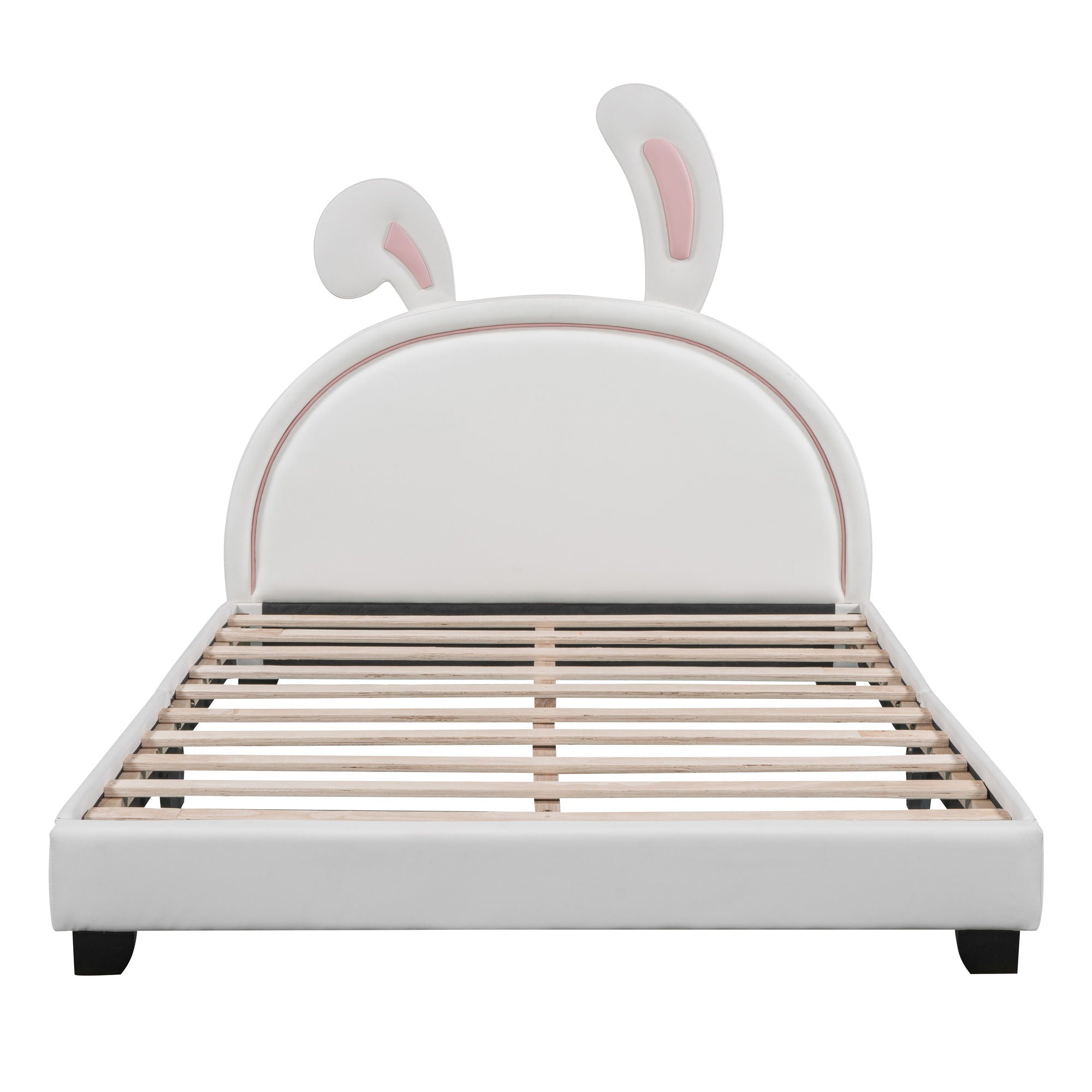 Upholstered Leather Platform Bed With Rabbit Ornament