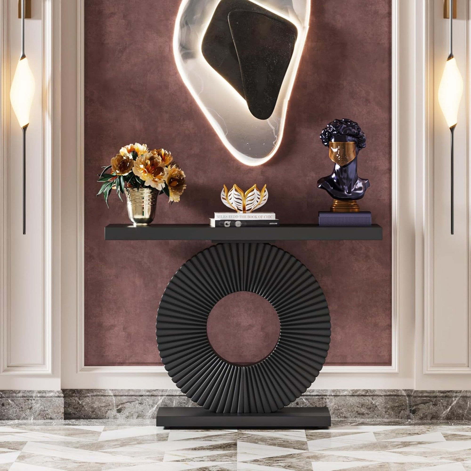 Modern Console Table With Sculptural Geometric Base