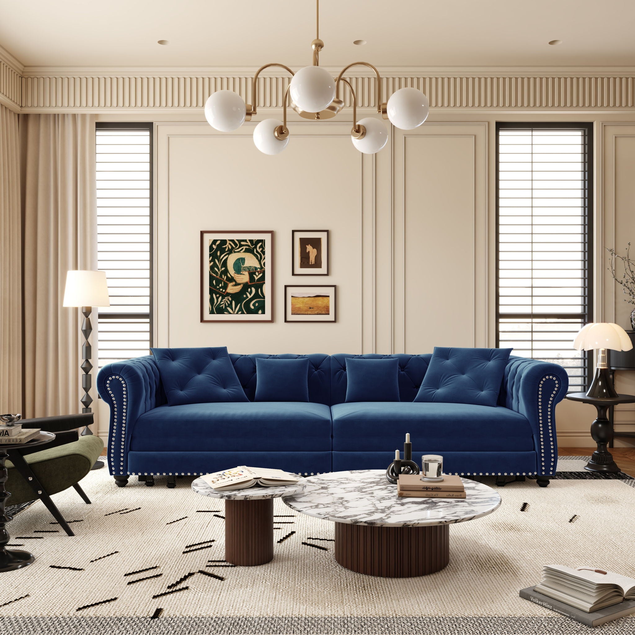 3 In 1 Pull Out Sofa Bed, Convertible Sleeper Sofa Bed, 3 Seater Sofa With Movable Ottoman - Blue