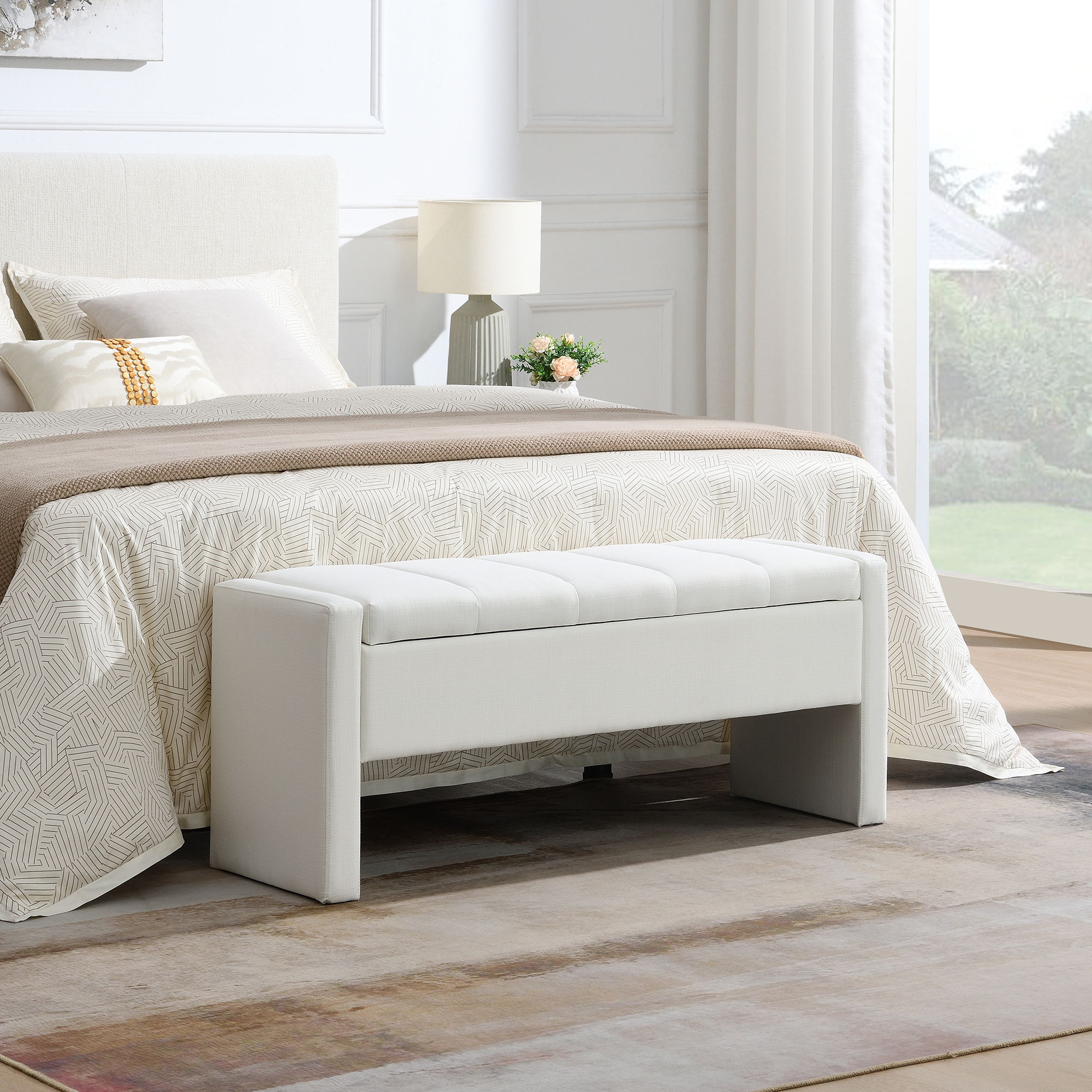 Modern Upholstered Large Bed End Bench With Storage
