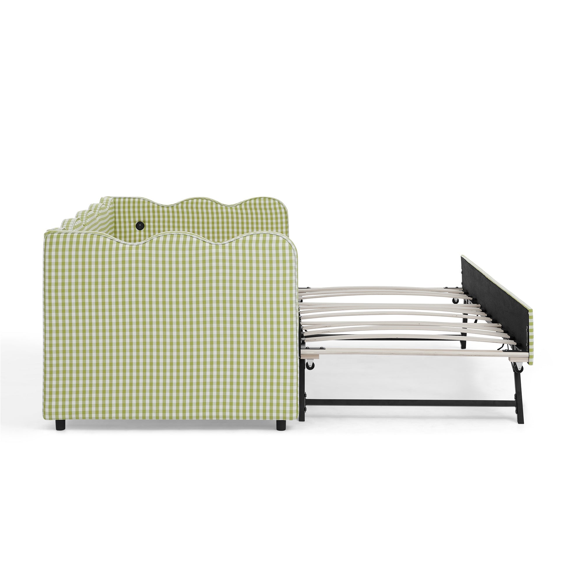 Cozy Gingham Daybed with Trundle Twin Size Sofa Bed