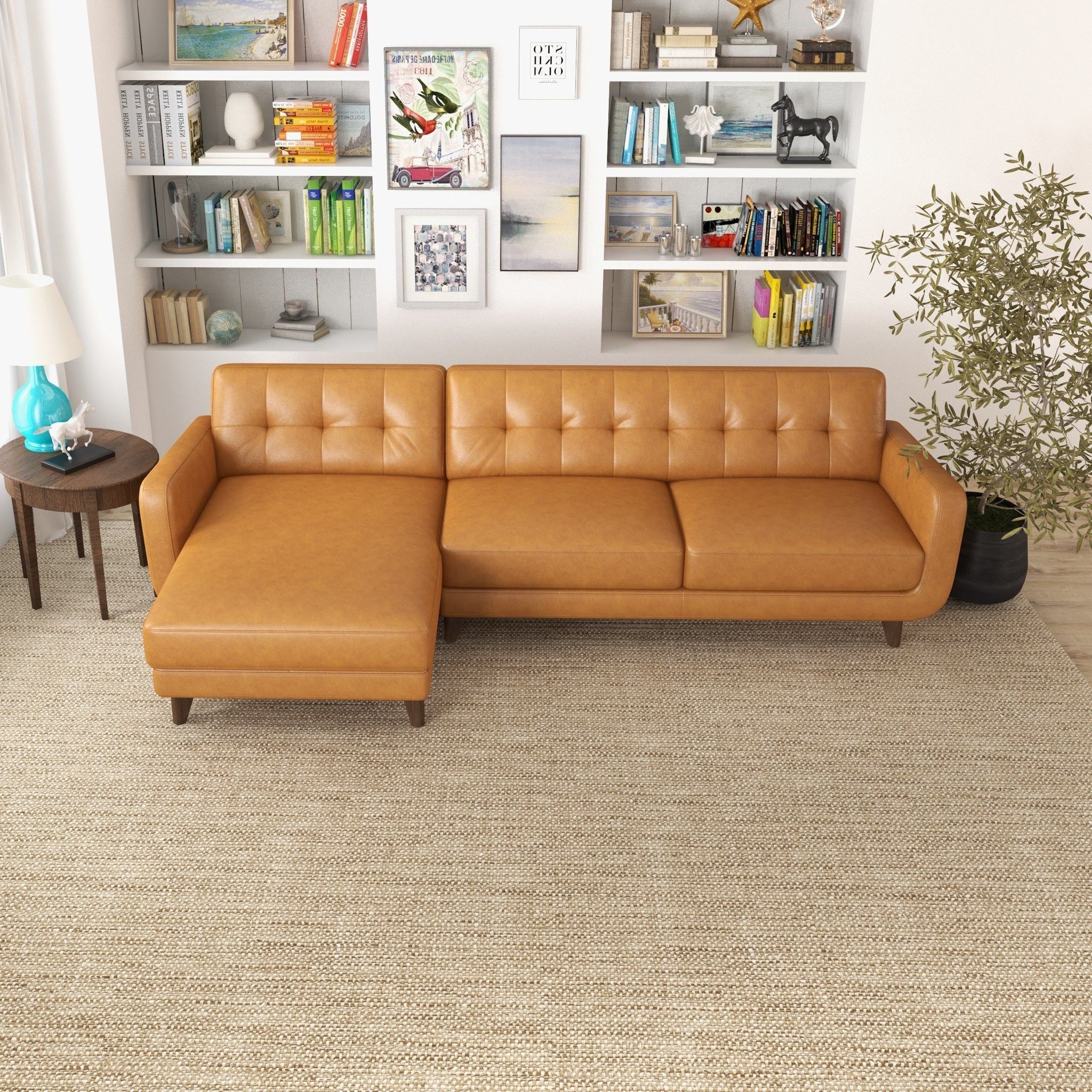 Allison - Mid-Century Modern Leather Sectional Sofa Chaise