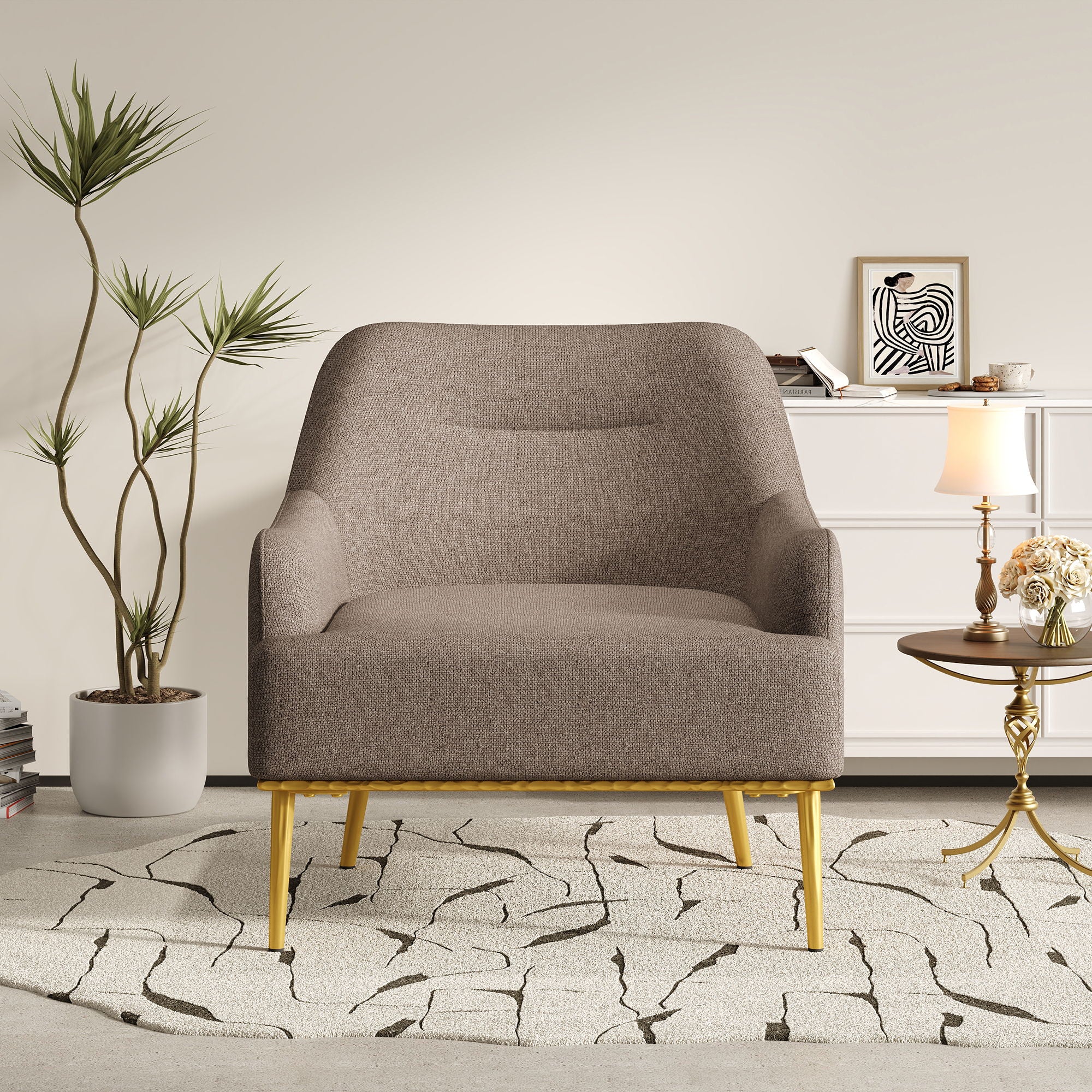 Modern Elegance Accent Chair With Curved Backrest