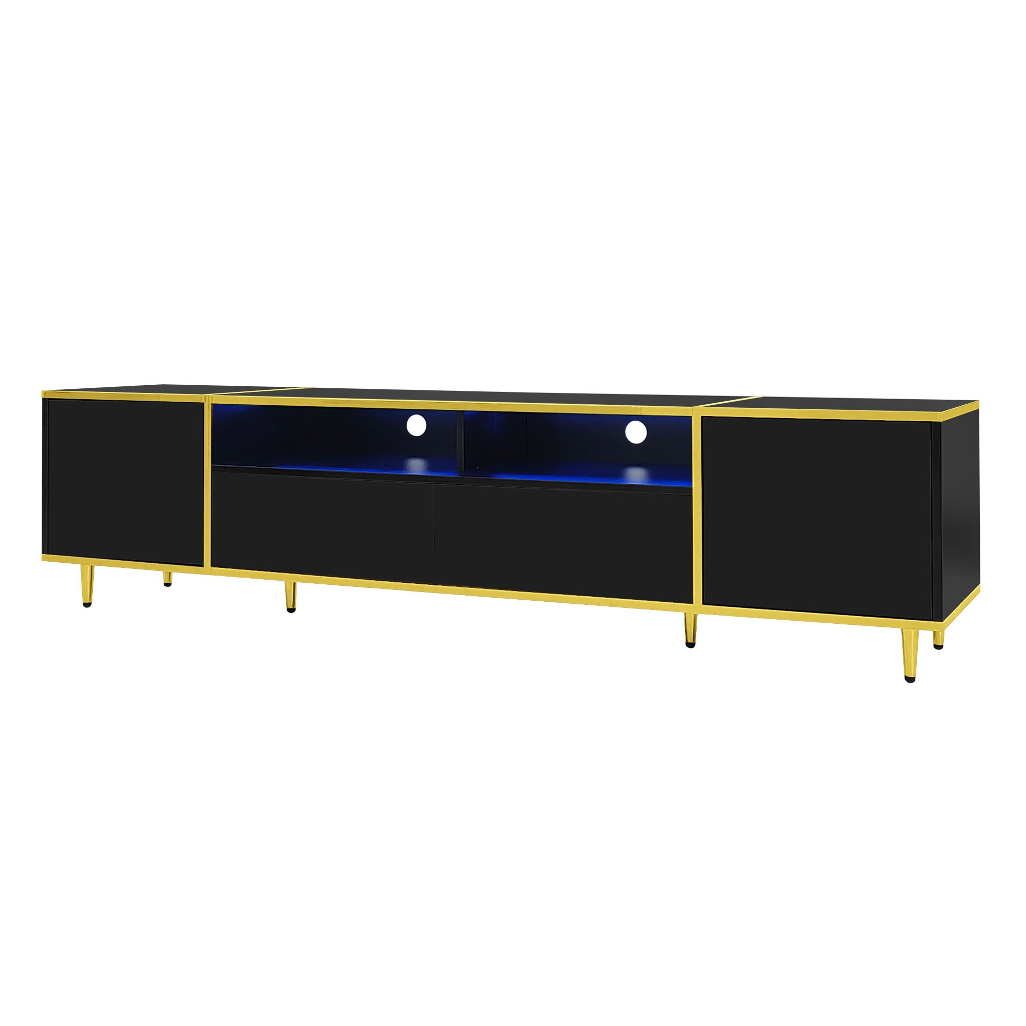 TV Stand For TVs Up To 80", Entertainment Center With 2 Shelves And LED Lights