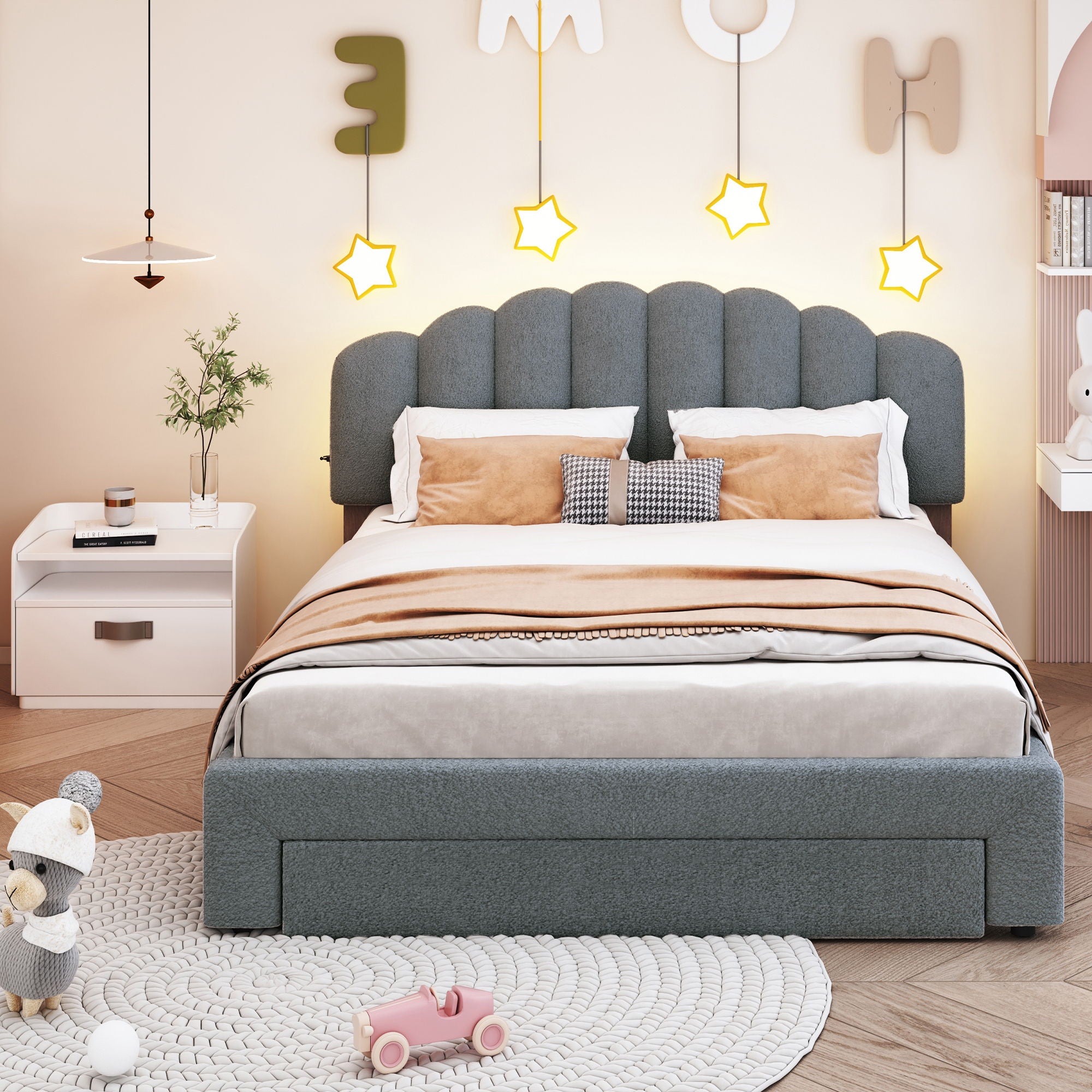 Upholstered Platform Bed With Drawer