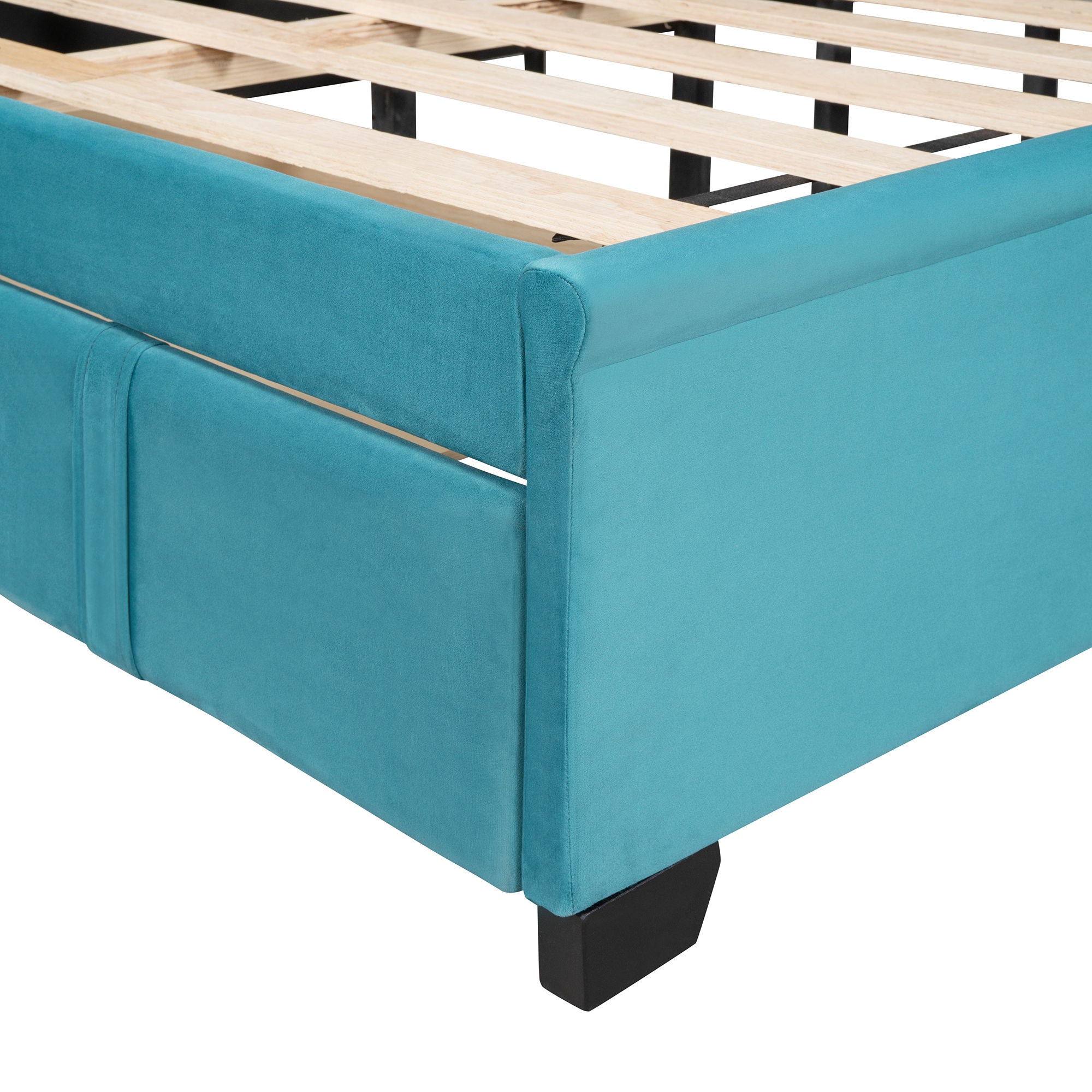 Storage Bed Velvet Upholstered Platform Bed With Wingback Headboard And A Big Drawer