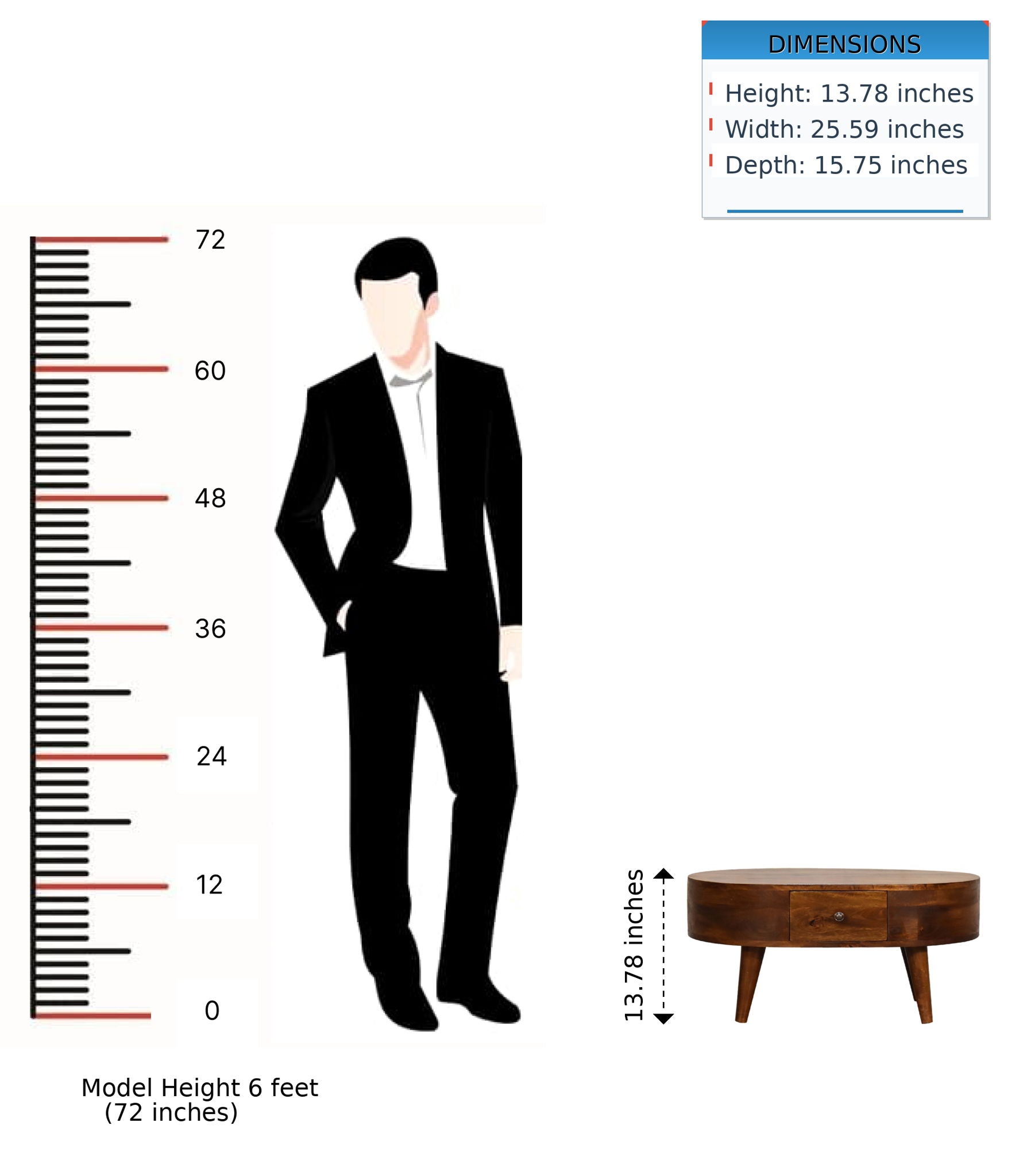 Mini Rounded Coffee Table - Chestnut