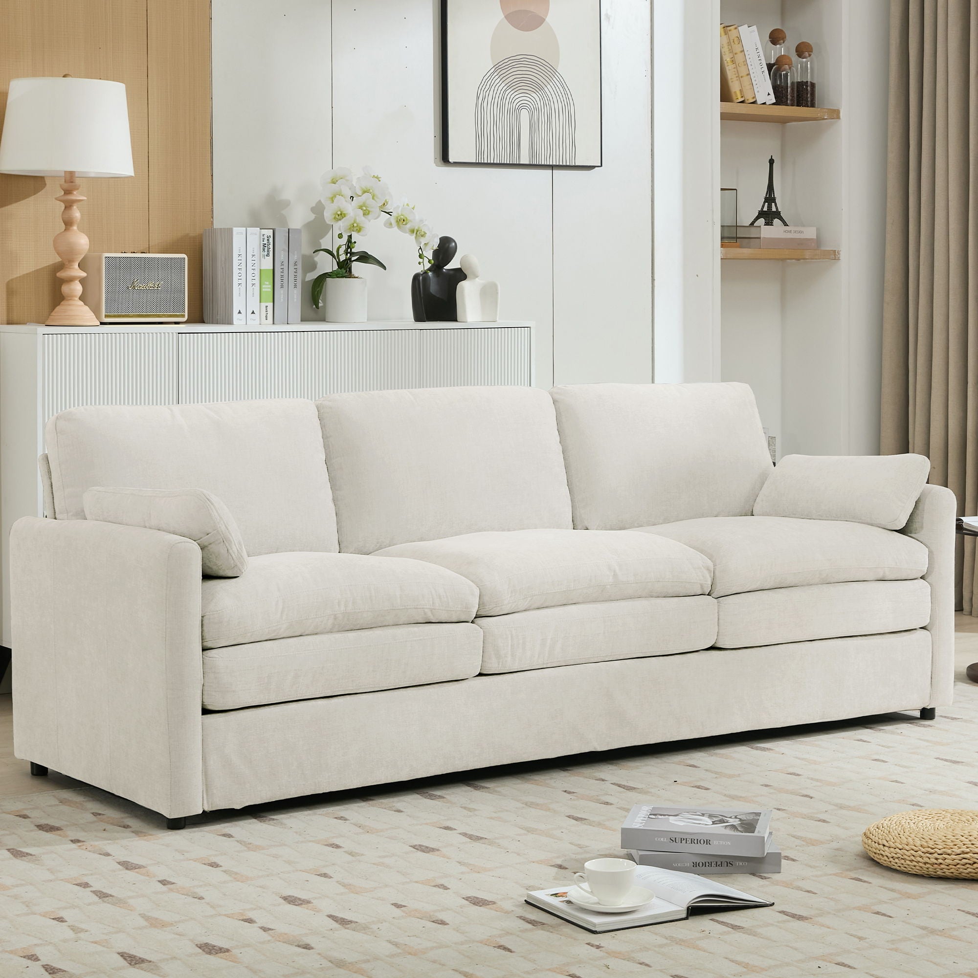 Cozy Upholstered 3 Seater Sofa With Double Cushion
