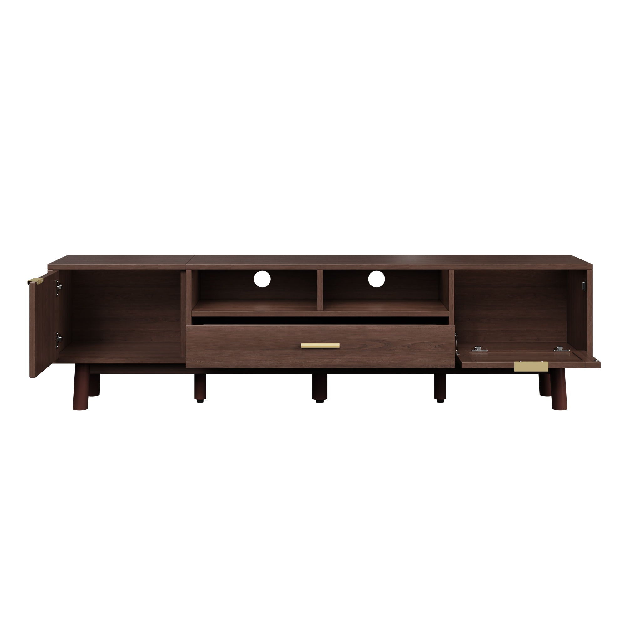 TV Stand For 75" TVs With Soft Closing Doors, Console With Accents And Drop Down Cabinet - Dark Brown