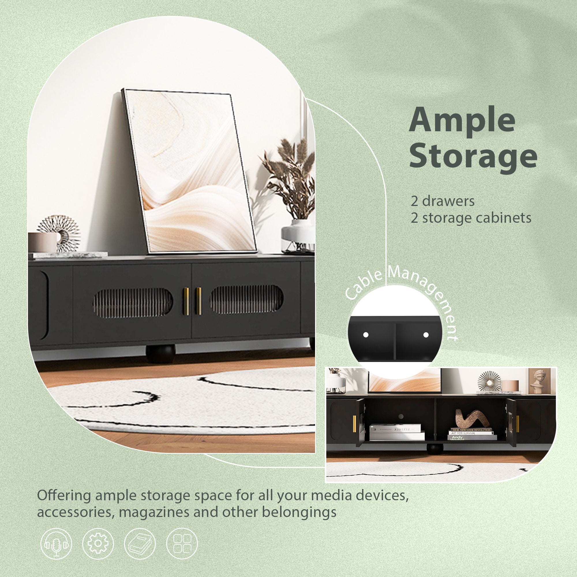 Modern TV Stand For TVs Up To 80", 2 Drawers And Cabinet