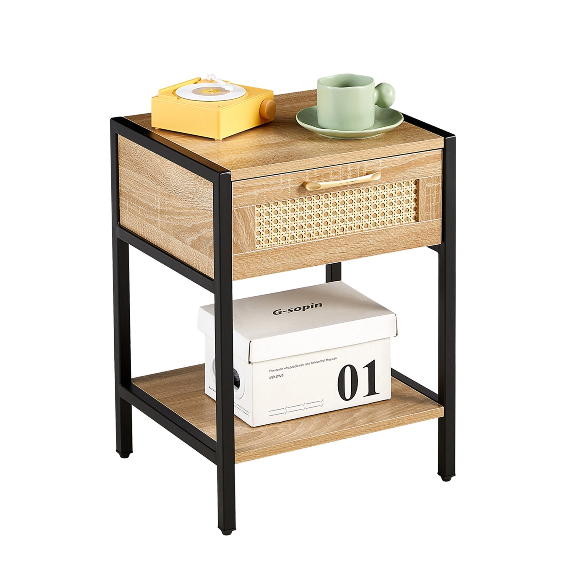 Modern Rattan End Table with Drawer and Metal Legs - Best Buy Furniture