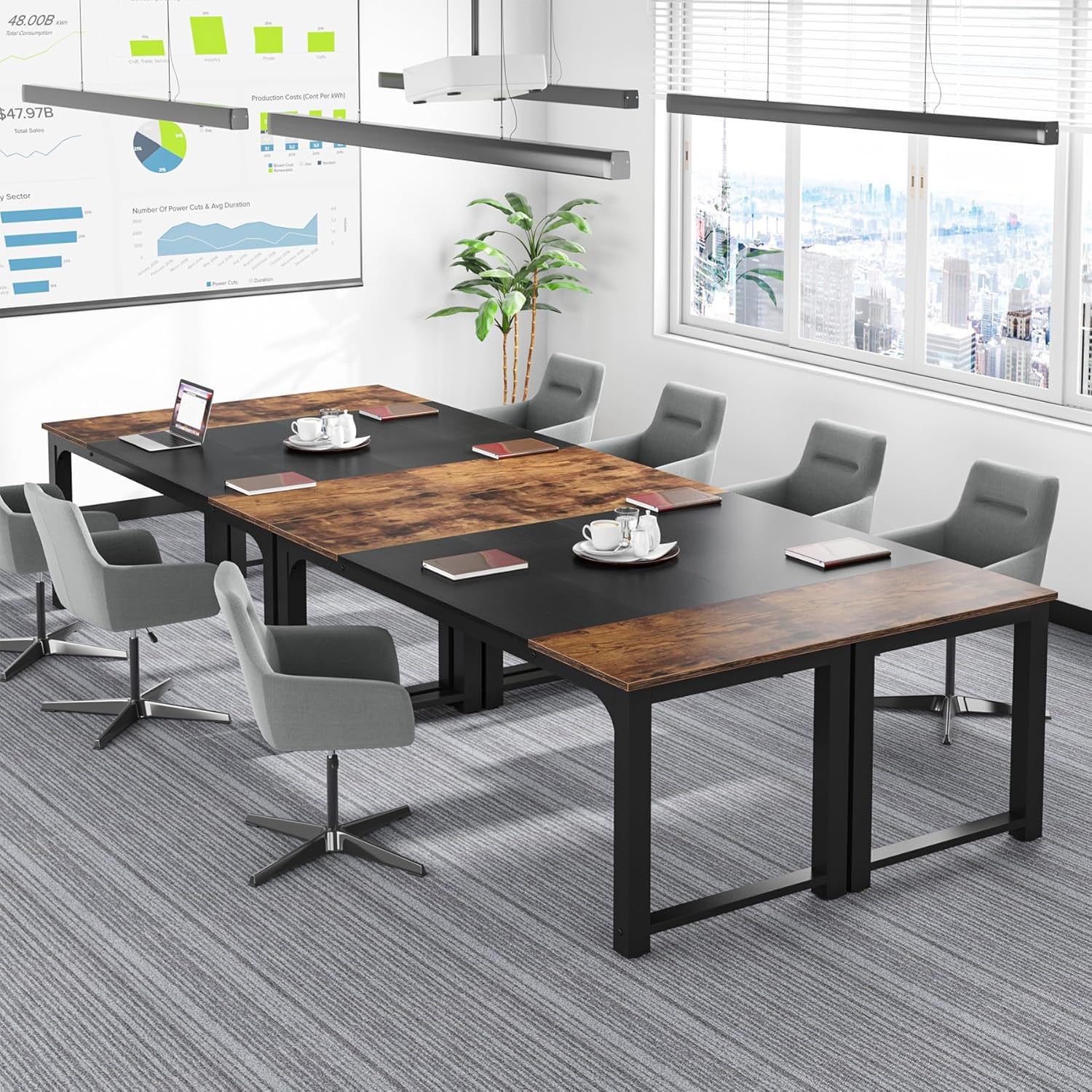 Executive Office Desk, Large Computer Workstation With Thick Frame - Brown / Black