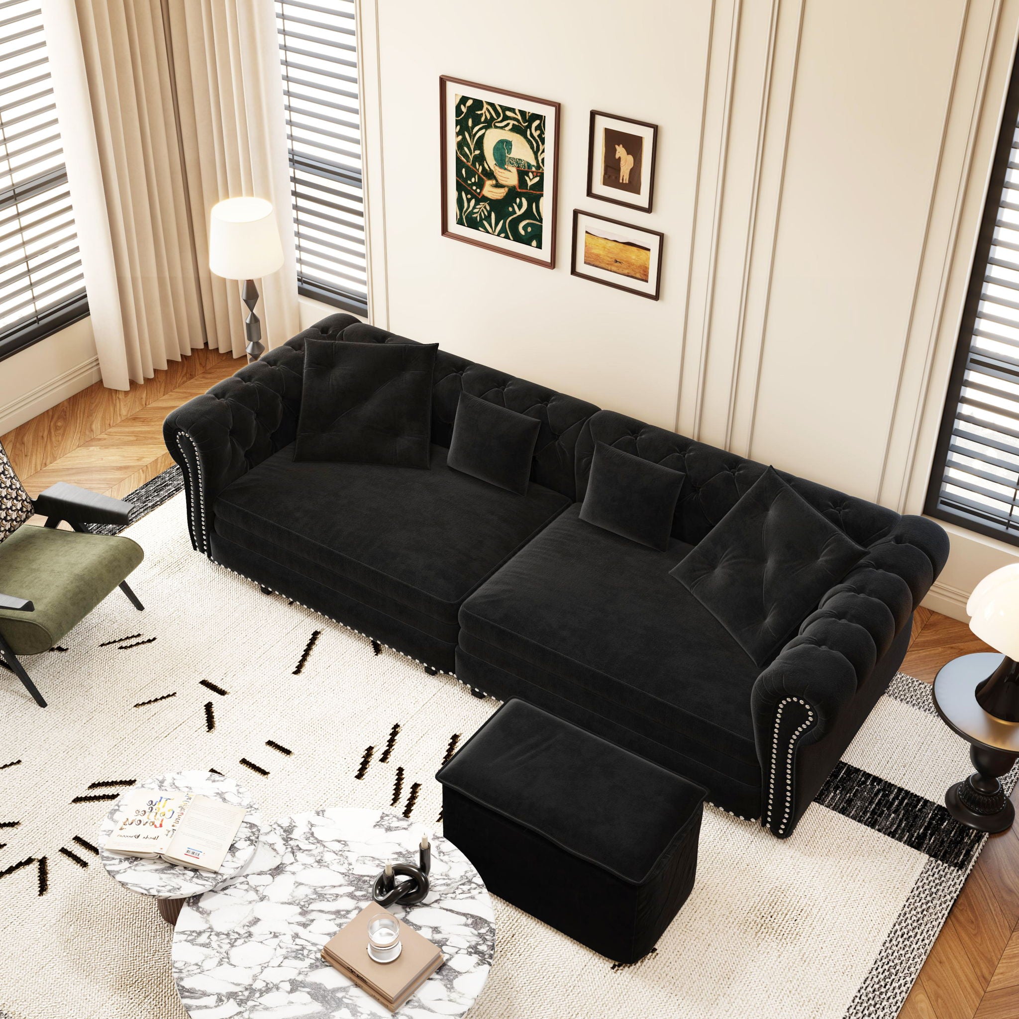 3 In 1 Pull Out Sofa Bed, Convertible Sleeper Sofa Bed, 3 Seater Sofa With Movable Ottoman - Black