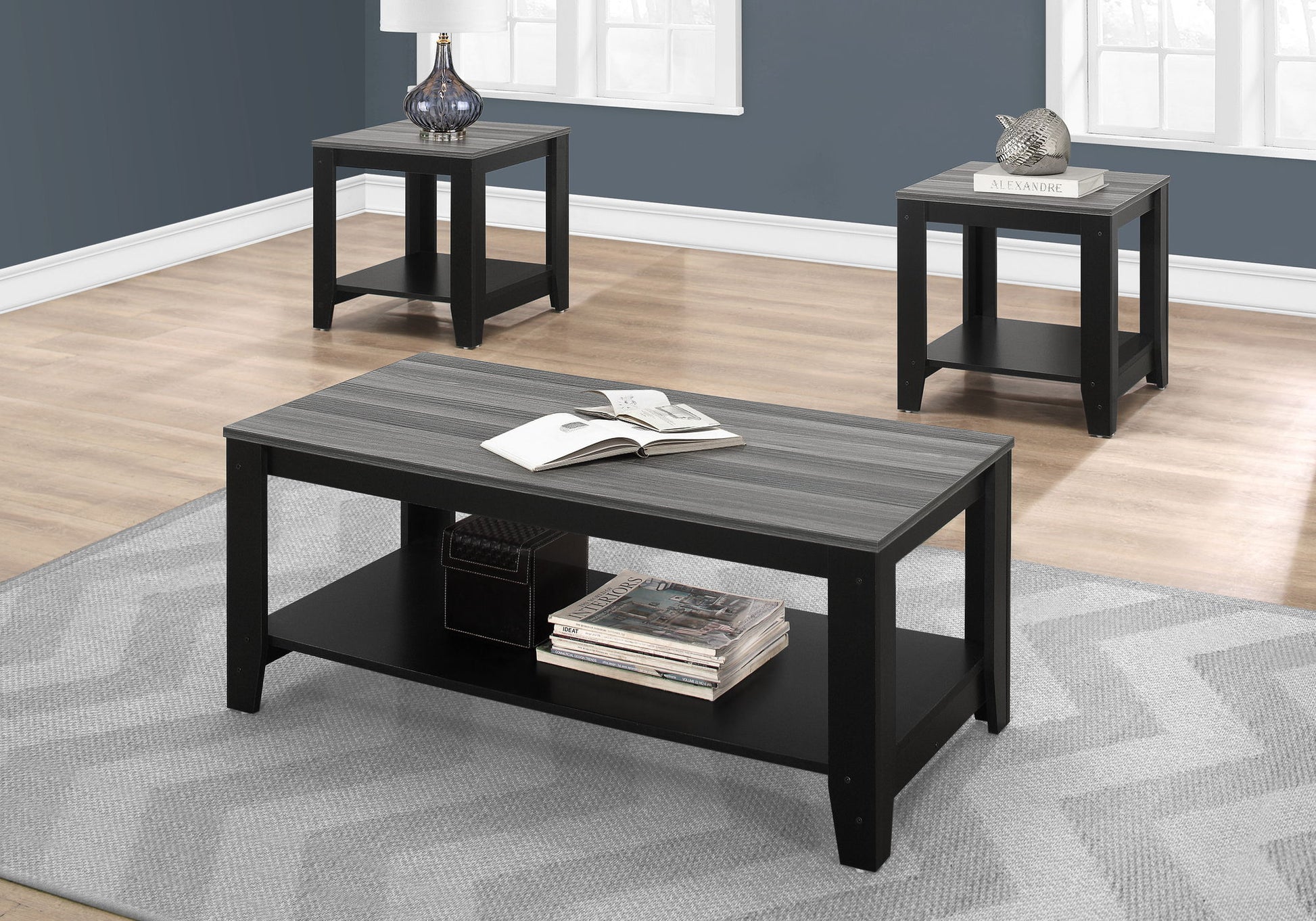 Table Set, Coffee, End, Side, Accent For Living Room Transitional (Set of 3) - Black - Best Buy Furniture