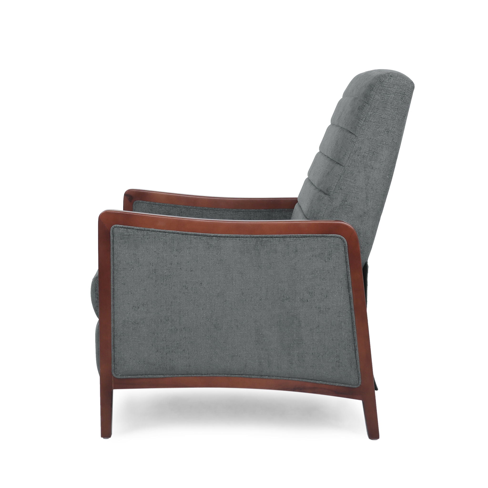 Mendota - Mid Century Modern Fabric Channel Stitch Wood Pushback Recliner - Gray
