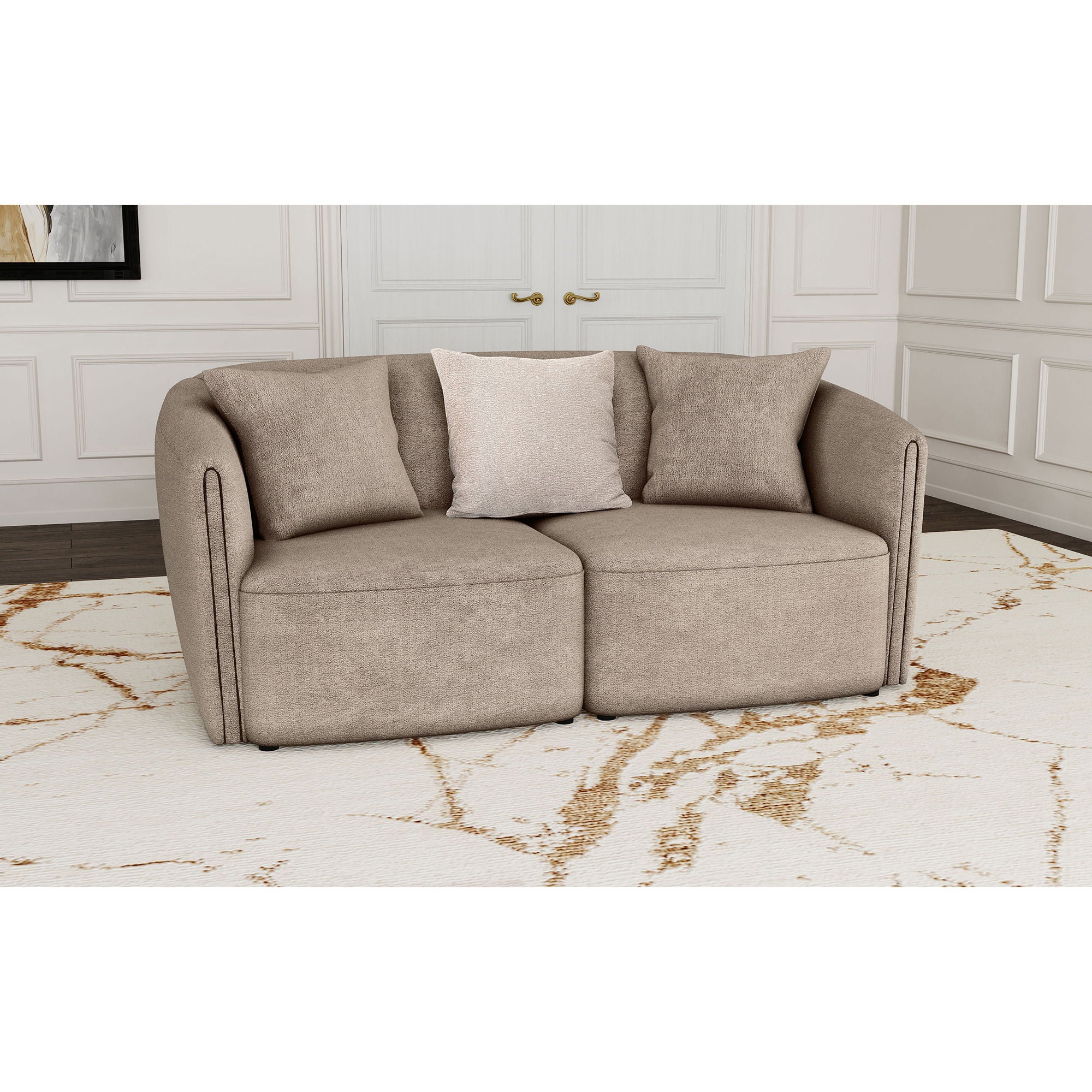 Silvana - Upholstered Rolled Loveseat With Curved Back And Foam Cushions - Beige