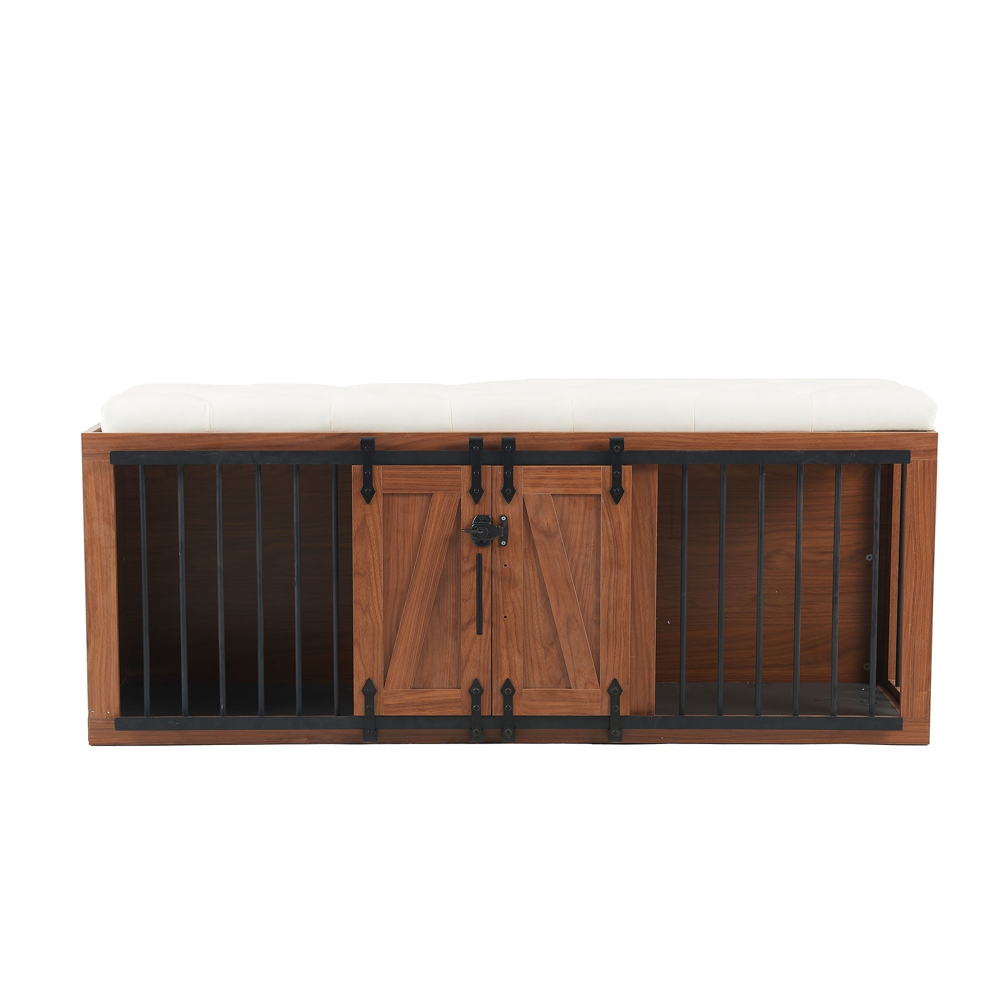 2 in 1 Dog Crate with Padded Seat Walnut 56'L Furniture Style
