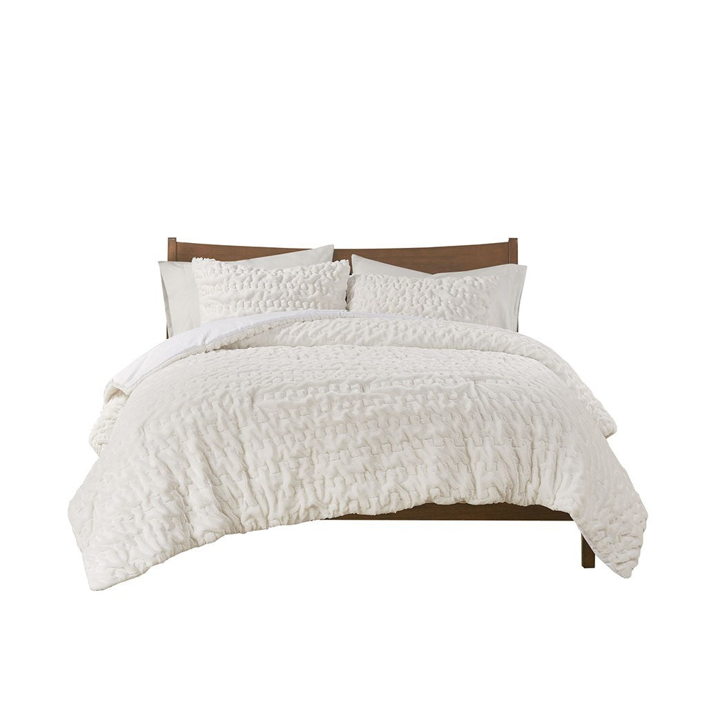 Full/Queen Ruched Fur Down Alternative Comforter Set