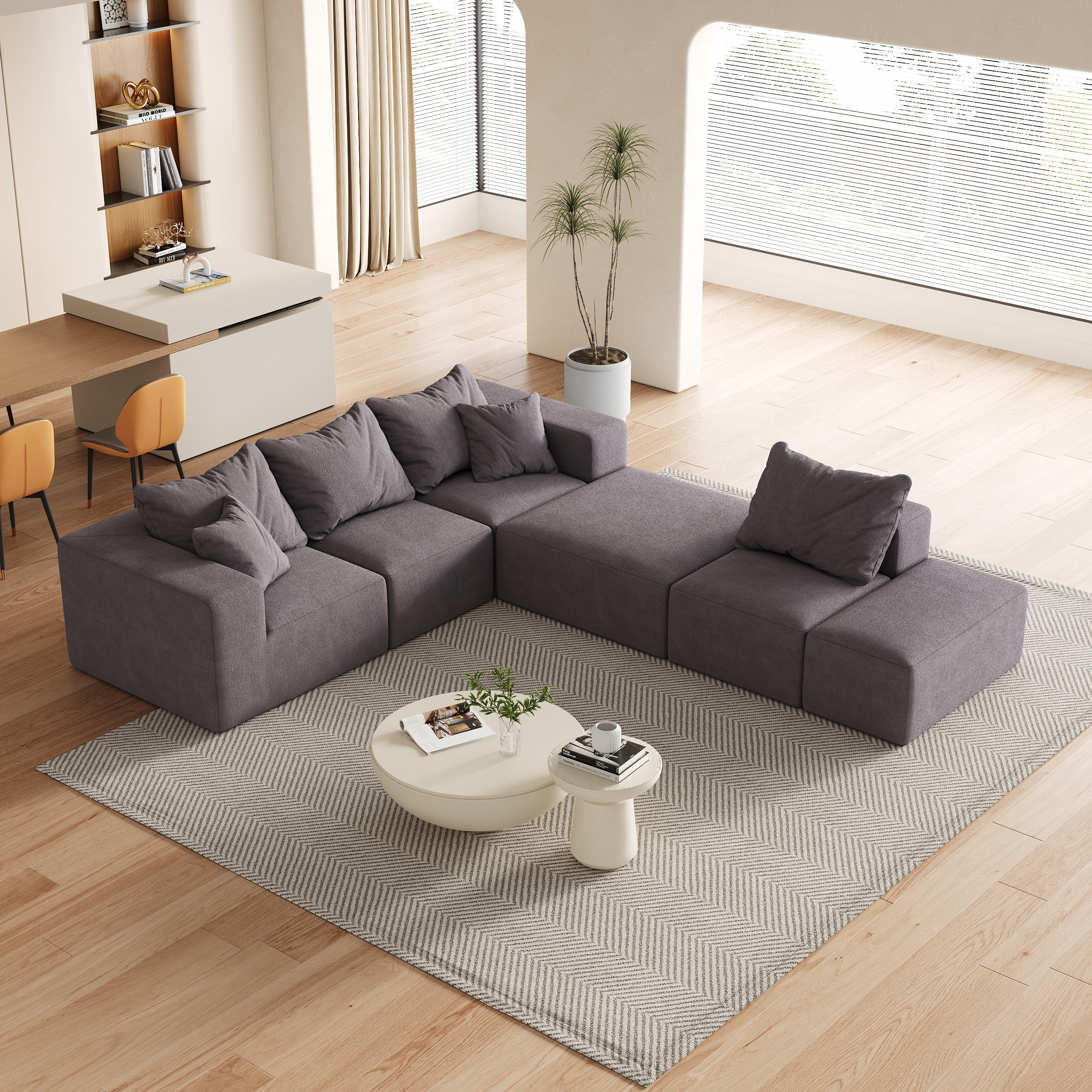 Modern Upholstered Sectional Boneless Couch Set