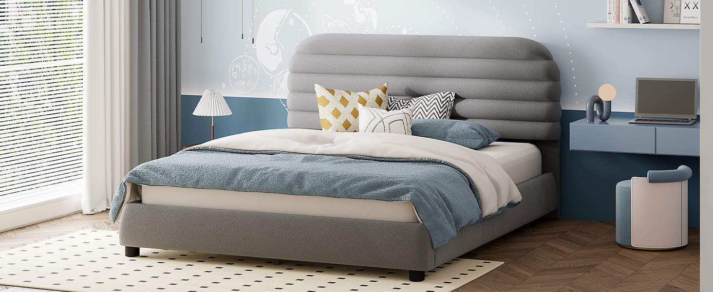 Upholstered Platform Bed Frame And Stylish Curve Shaped Design
