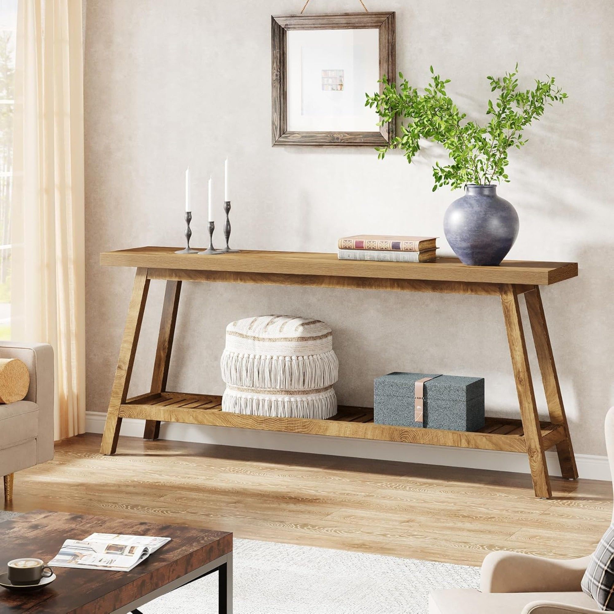 Extra Long Console Table With 2 Tier Open Storage