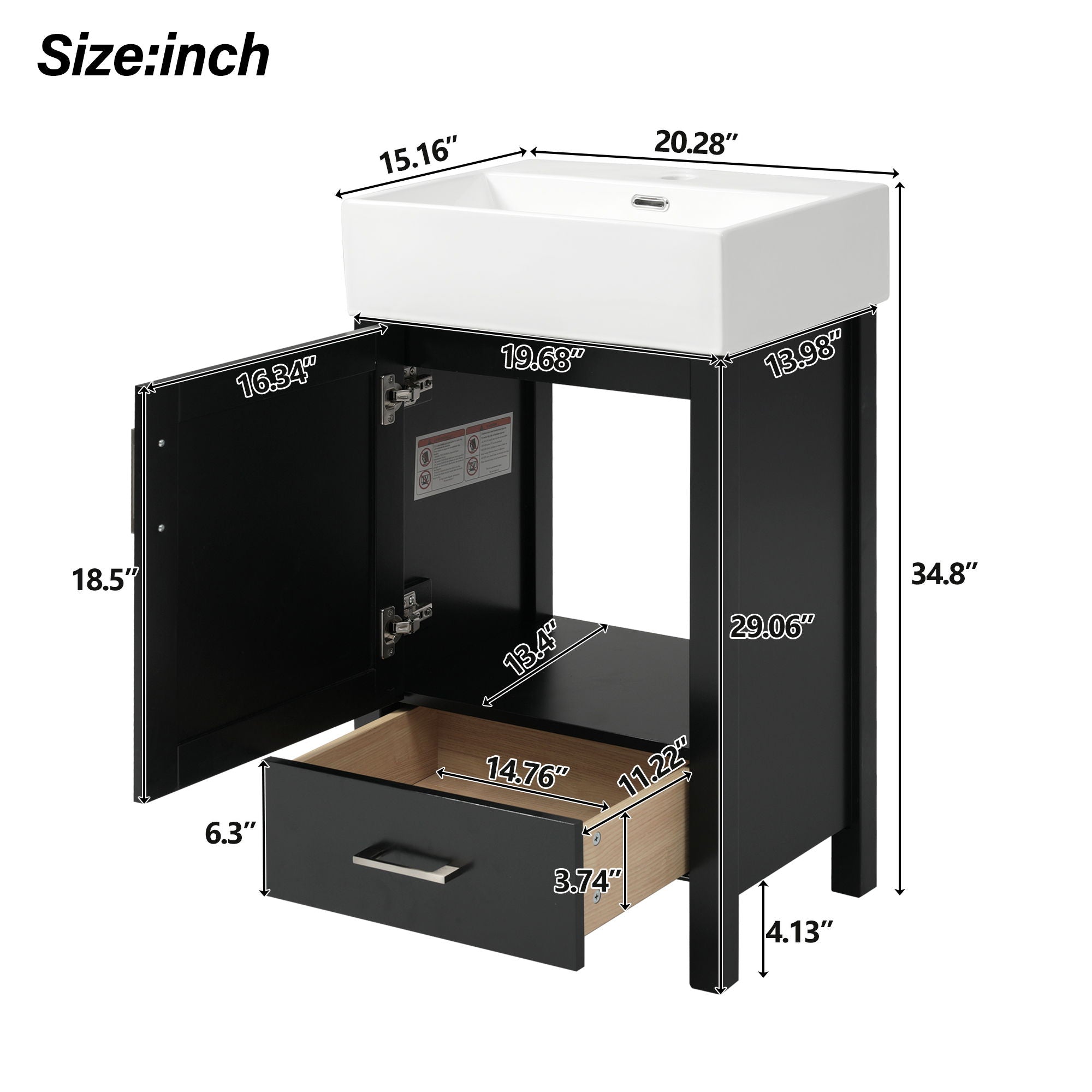 Bathroom Vanity With Sink, Frame And Drawer - Black